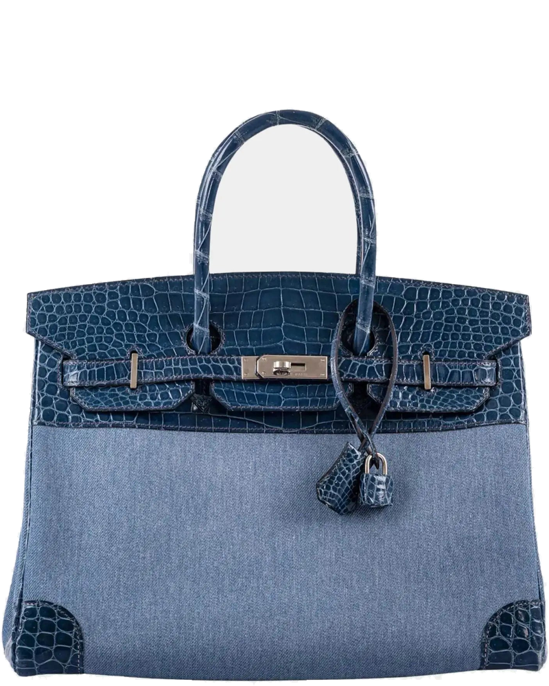 Оригінальна Birkin 35 Porosus Crocodile & Denim Blue Roi Phw Hermes