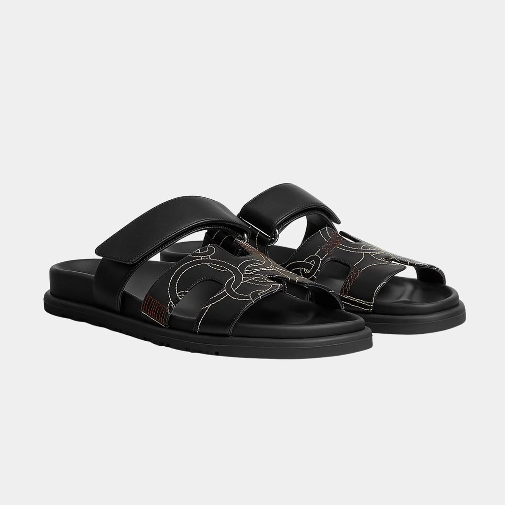 Chypre Sandal In Panoplie Equestre Embroidered Calfskin Hermes – Гарантія оригінальності – збільшений вид