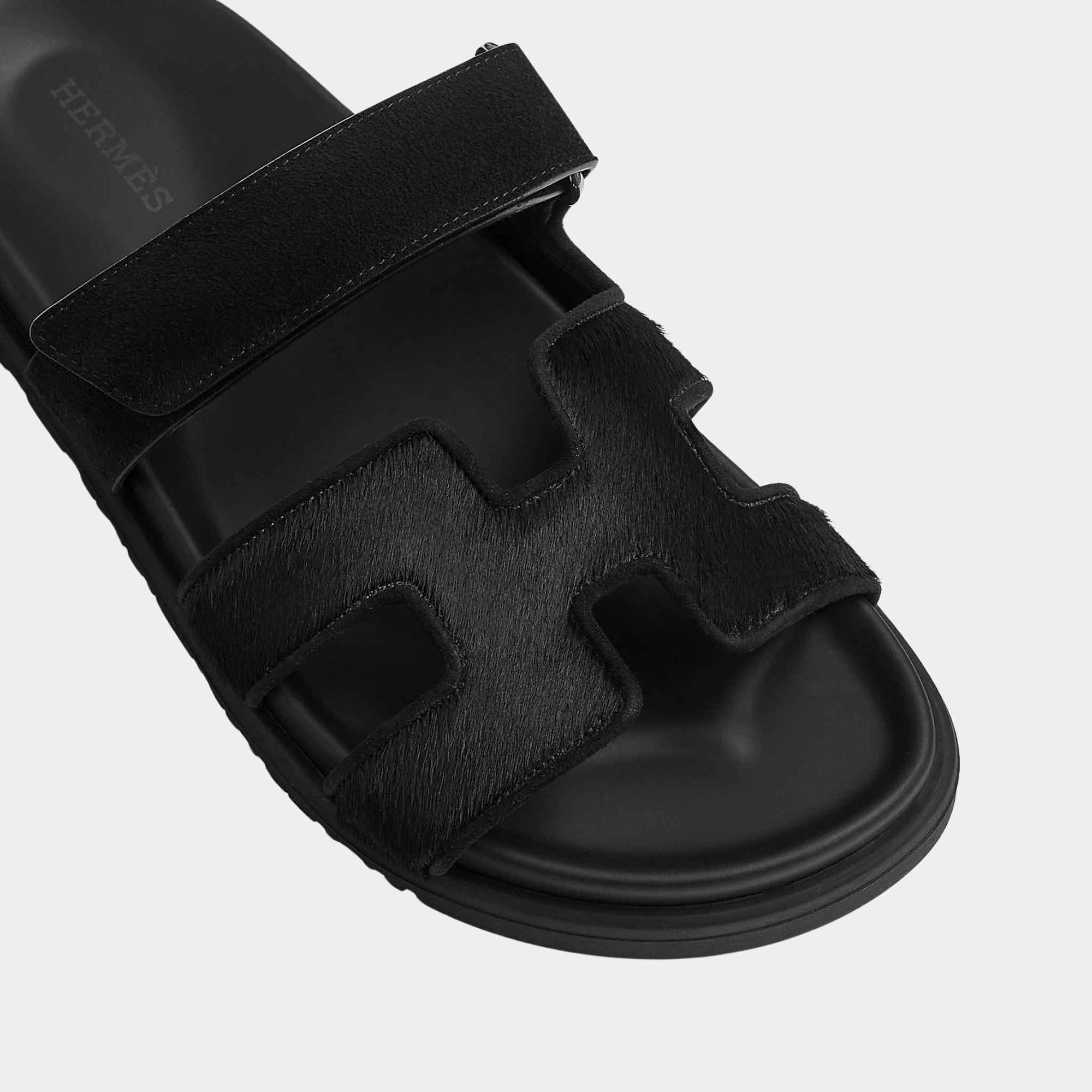 Оригінальна Chypre Sandals Black Calfskin Suede Hermes – детальний вид