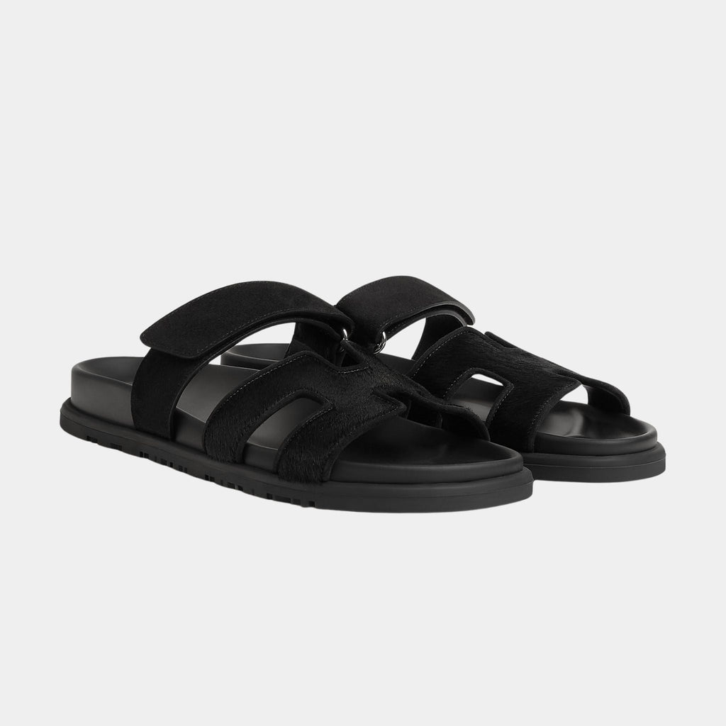 Оригінальна Chypre Sandals Black Calfskin Suede Hermes – боковий вид