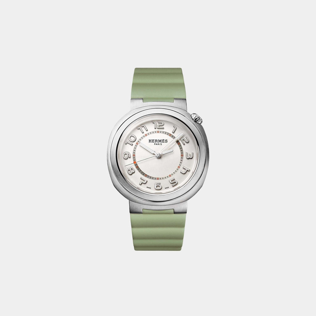 Cut 36 MM Steel Watch With Cricket Green Rubber Strap Hermes – Гарантія оригінальності – боковий вид