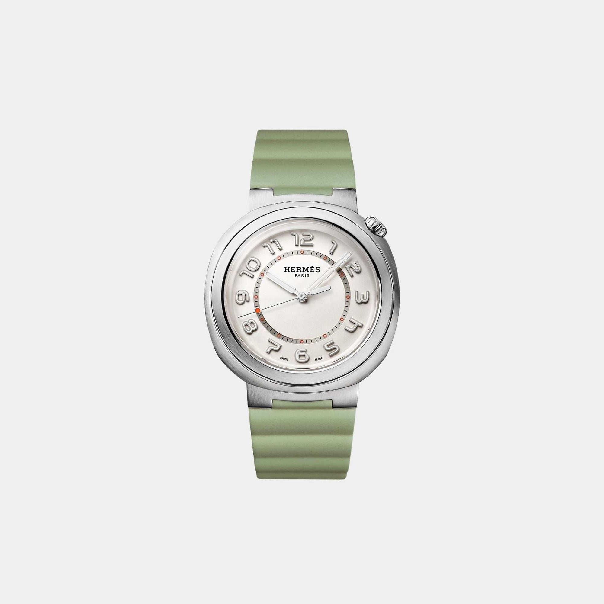 Cut 36 MM Steel Watch With Cricket Green Rubber Strap Hermes – Гарантія оригінальності – боковий вид