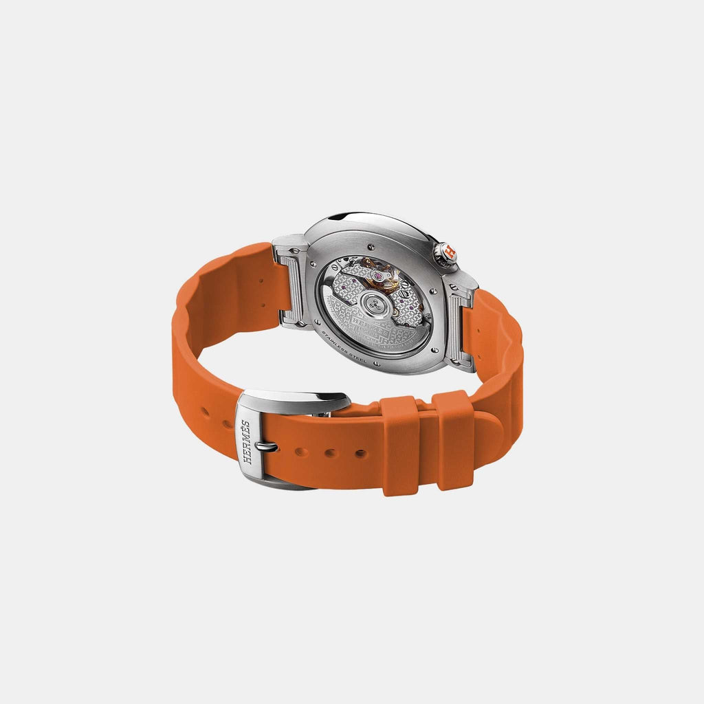 Оригінальна Cut 36 MM Steel Watch With Orange Rubber Strap Hermes – вид ззаду