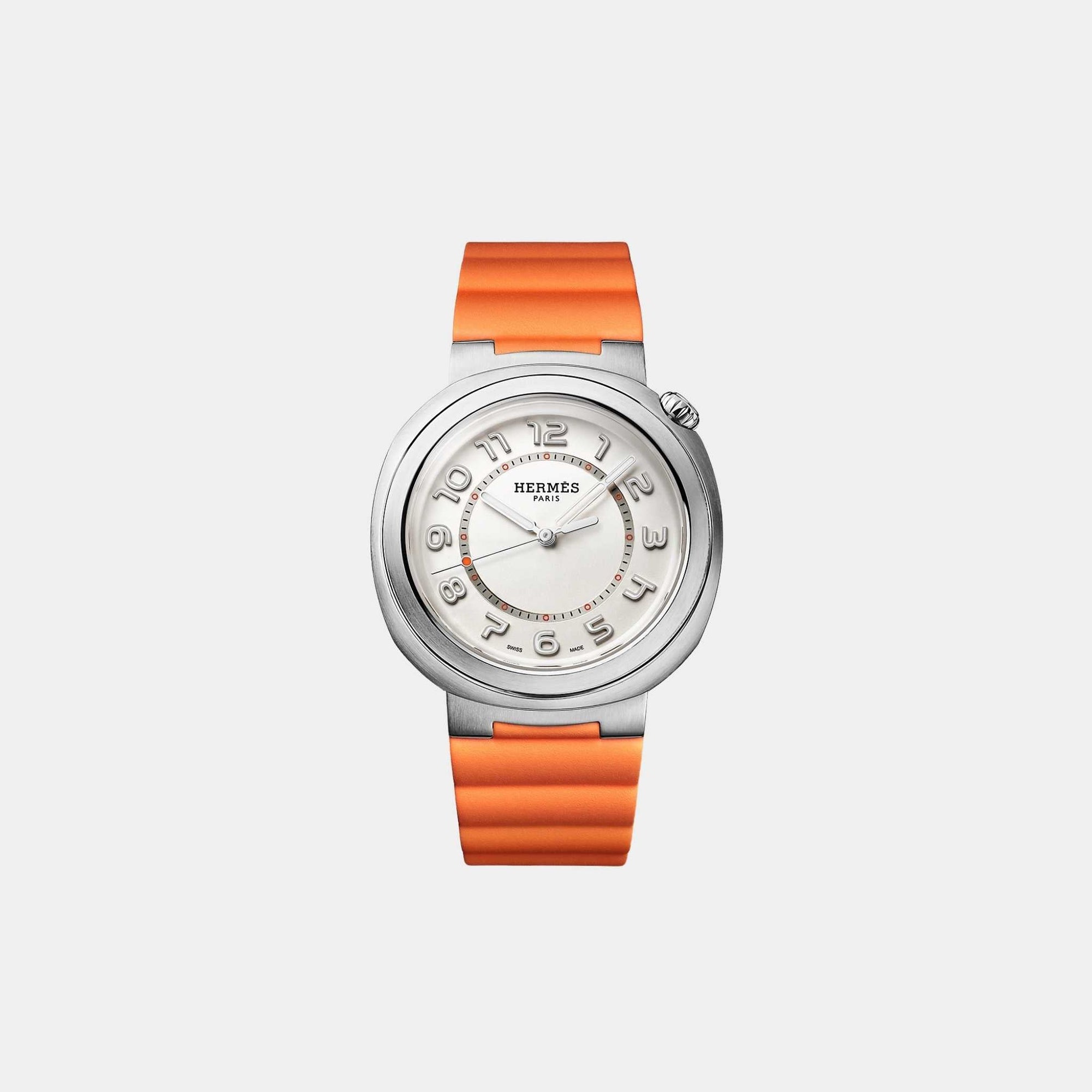 Оригінальна Cut 36 MM Steel Watch With Orange Rubber Strap Hermes – боковий вид