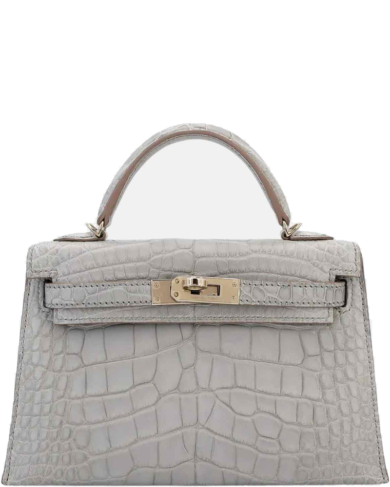Оригінальна Mini Kelly Hss Matte Alligator Gris Perle Phw Hermes