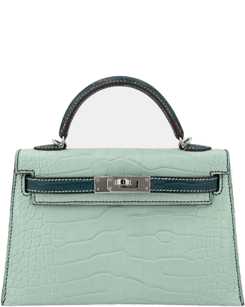 Оригінальна Kelly Mini Matte Alligator Vert Deau Hermes