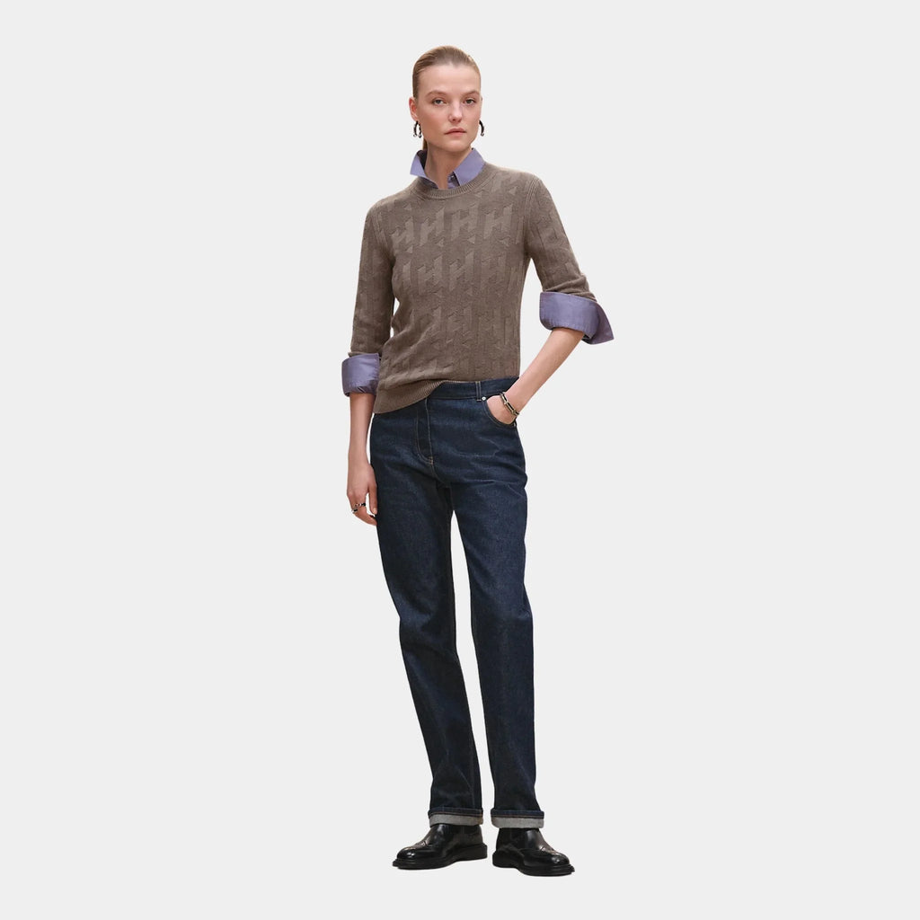 H Long-Sleeve Sweater In Plain Wool Knit Hermes – Гарантія оригінальності – детальний вид