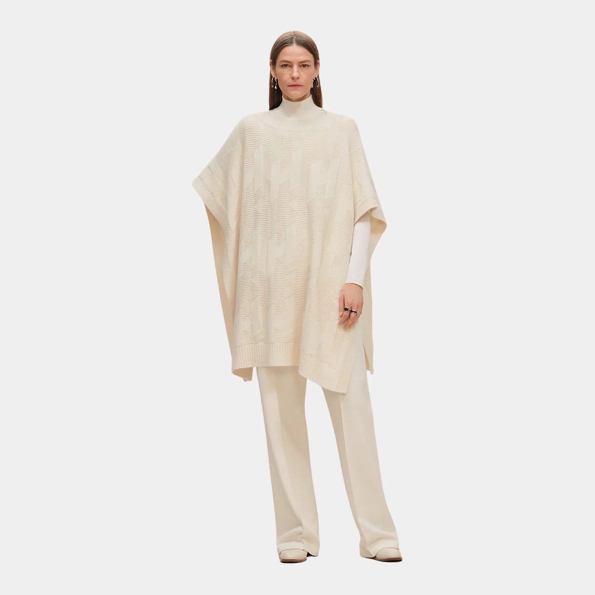 Оригінальна H Rectangular Cape Poncho In Plain Wool Knit Hermes – боковий вид