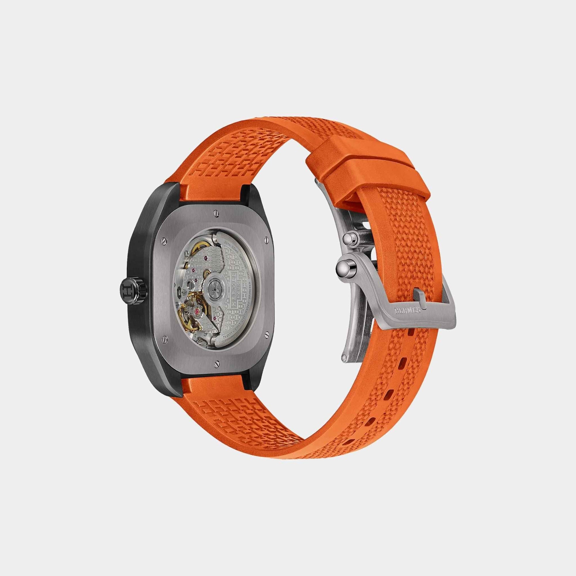 H08 Matte Black Satin-Finish Titanium Watch With Orange Rubber Strap Hermes оригінал – Купити в Україні – детальний вид