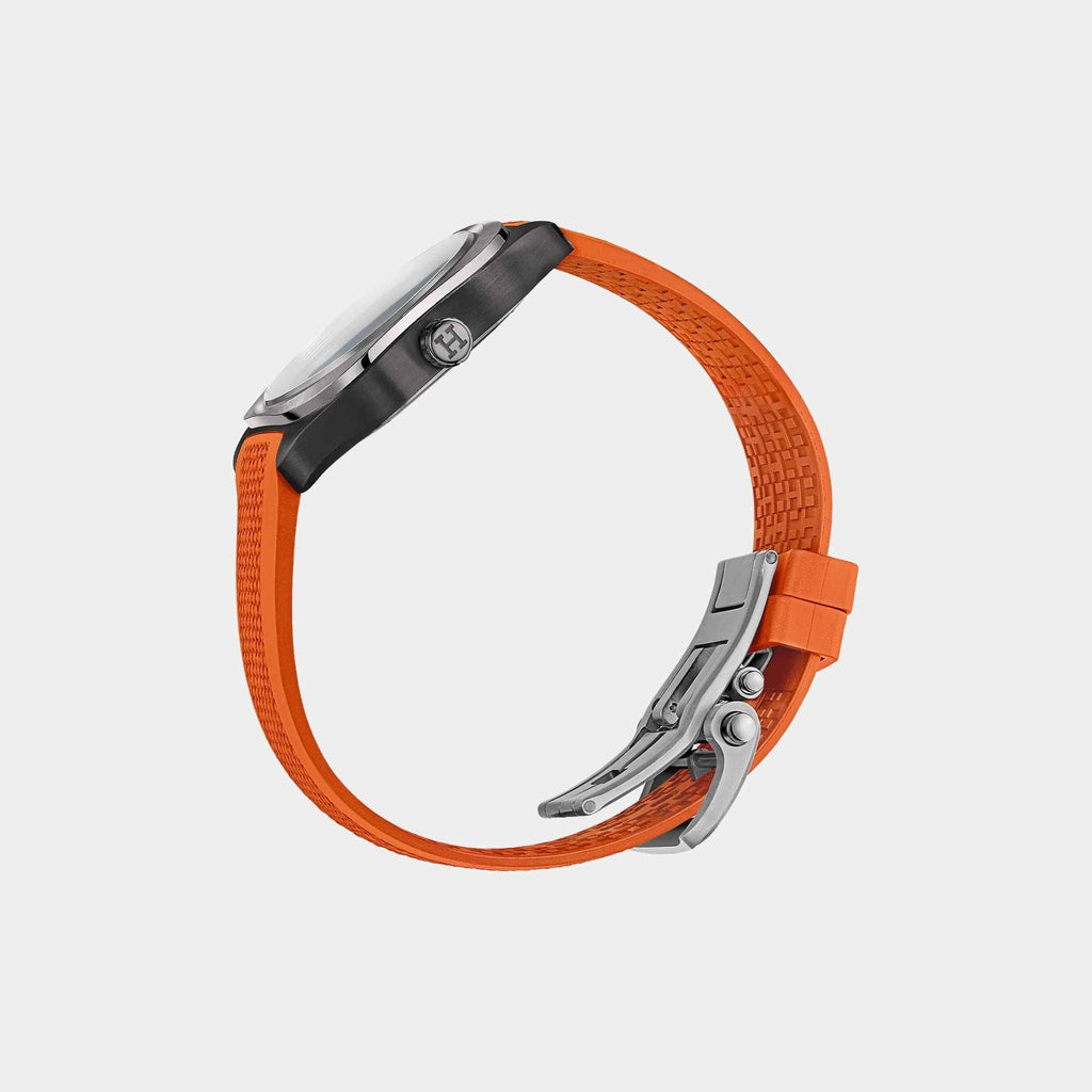 H08 Matte Black Satin-Finish Titanium Watch With Orange Rubber Strap Hermes оригінал – Купити в Україні – вид ззаду