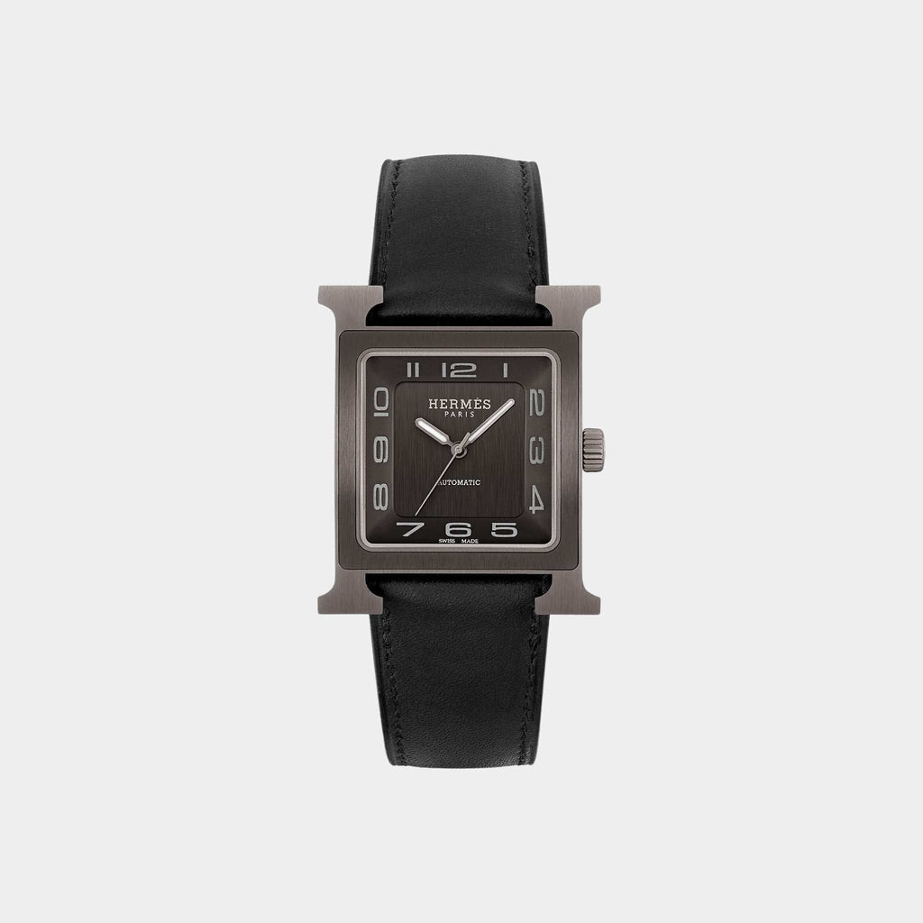 Оригінальна Heure H 34 MM Titanium Watch Black Barenia Calfskin Strap Hermes – боковий вид