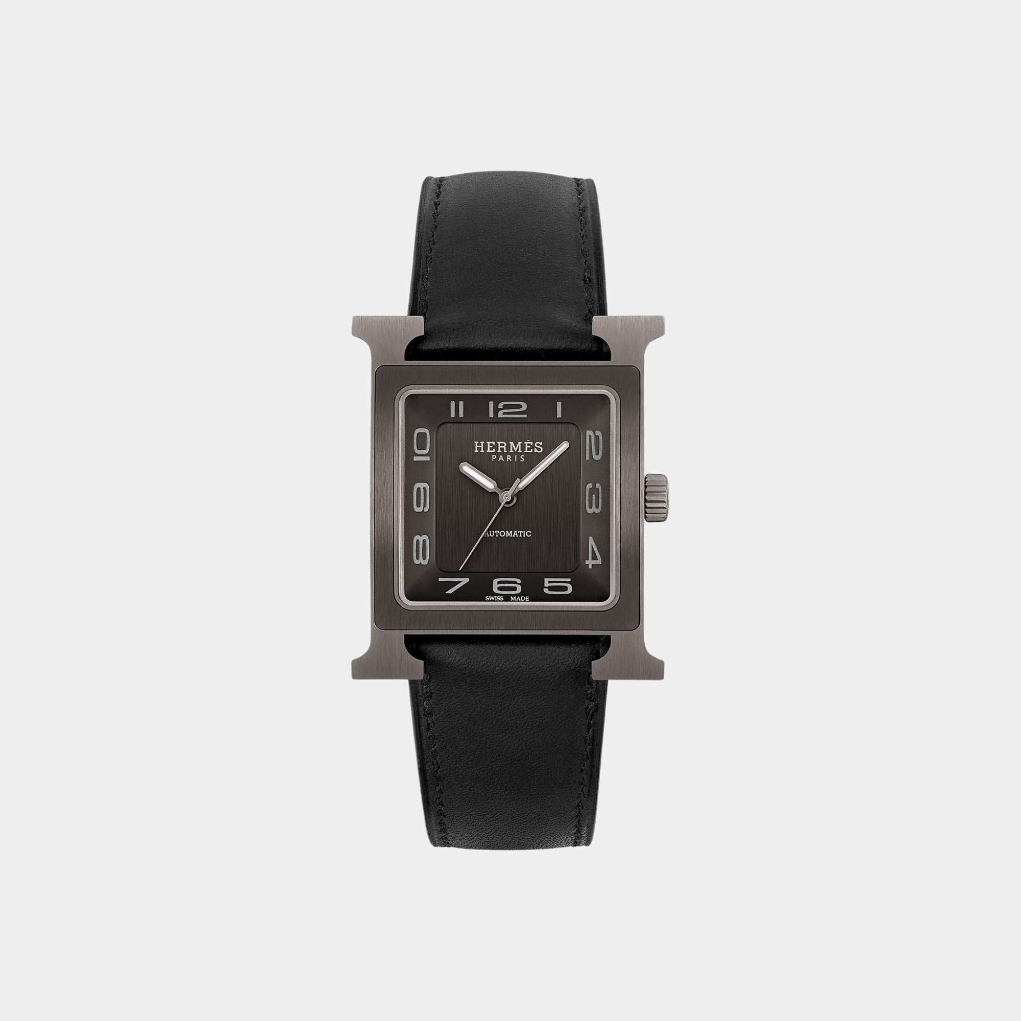 Оригінальна Heure H 34 MM Titanium Watch Black Barenia Calfskin Strap Hermes – боковий вид