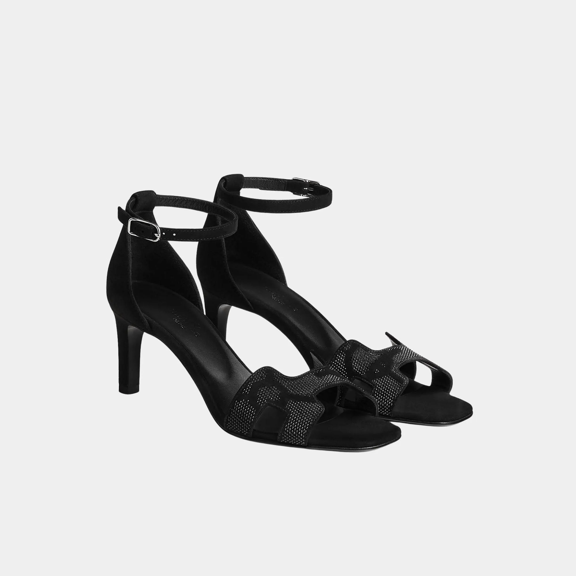 Оригінальна Joy 70 Heeled Sandals Suede Goatskin With Rhinestones Hermes – боковий вид