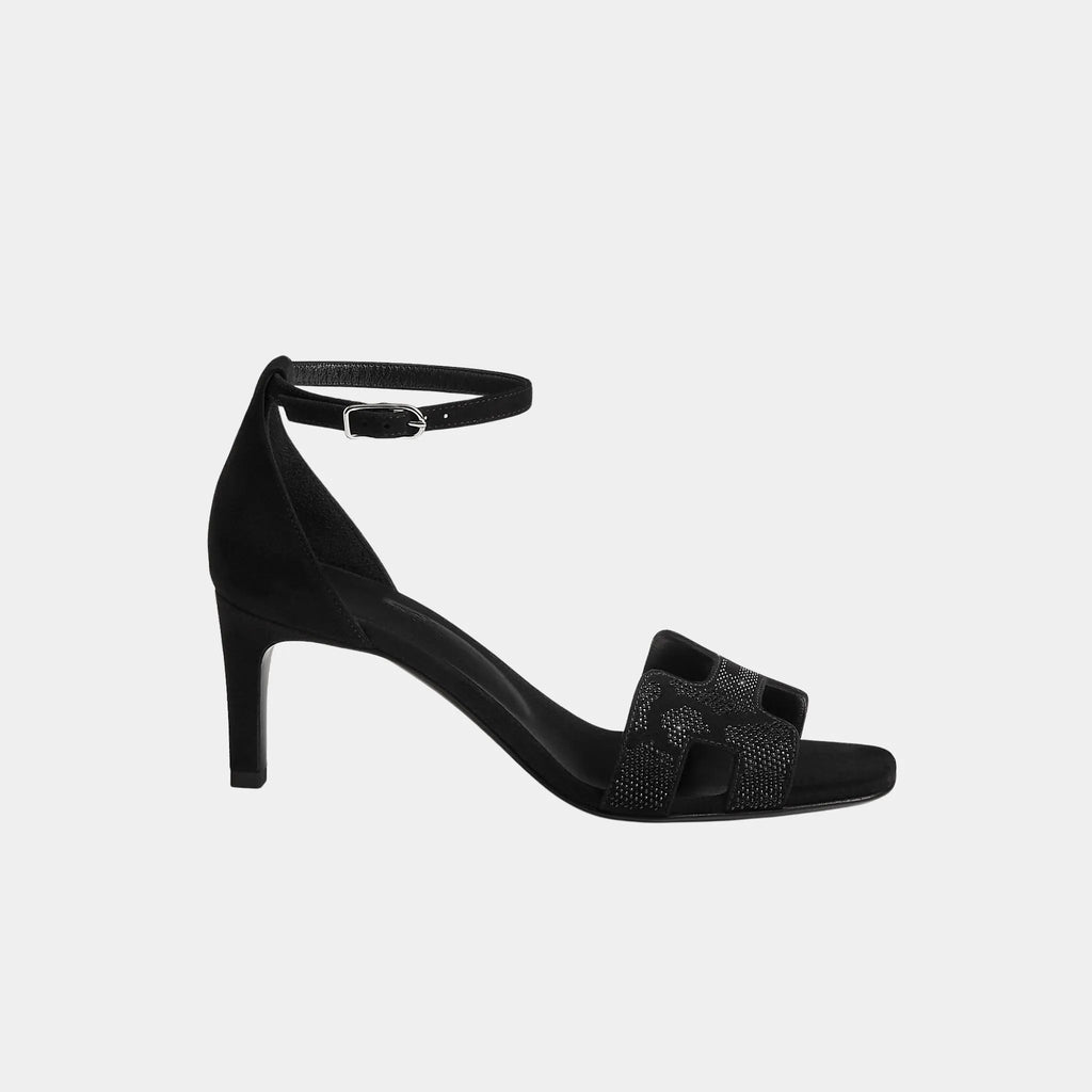 Оригінальна Joy 70 Heeled Sandals Suede Goatskin With Rhinestones Hermes – вид ззаду
