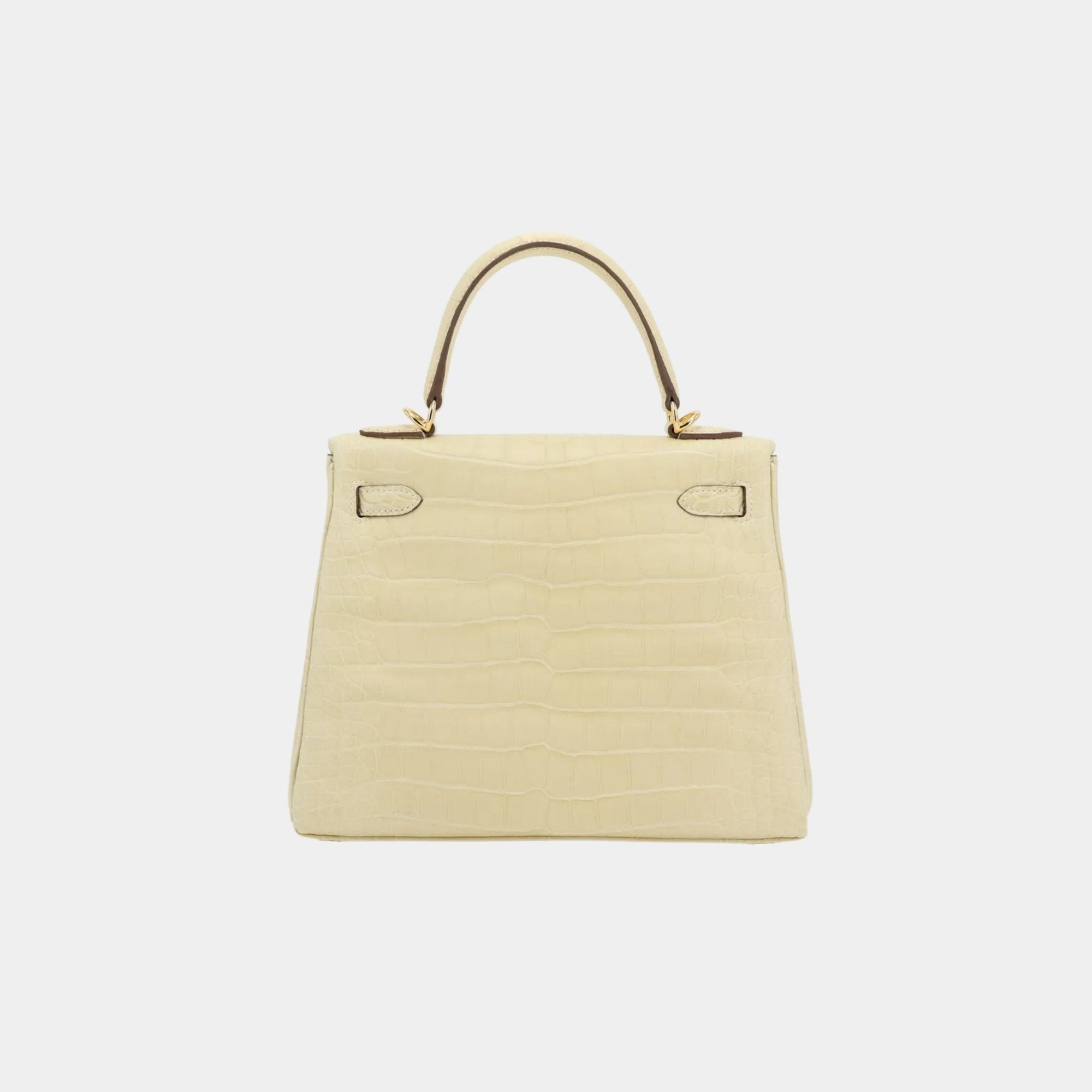Оригінальна Kelly 25 Alligator Vanille Ghw Hermes – вид ззаду