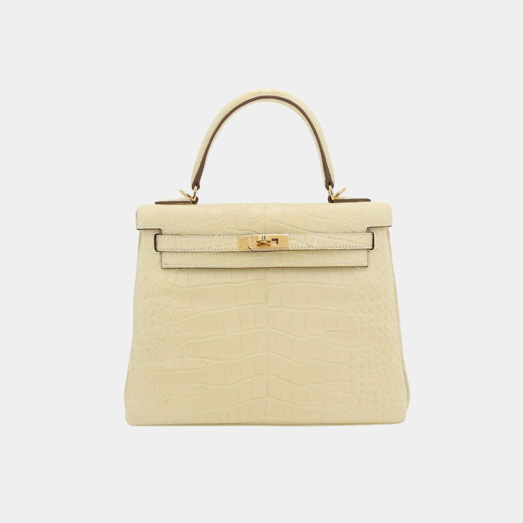 Оригінальна Kelly 25 Alligator Vanille Ghw Hermes – боковий вид