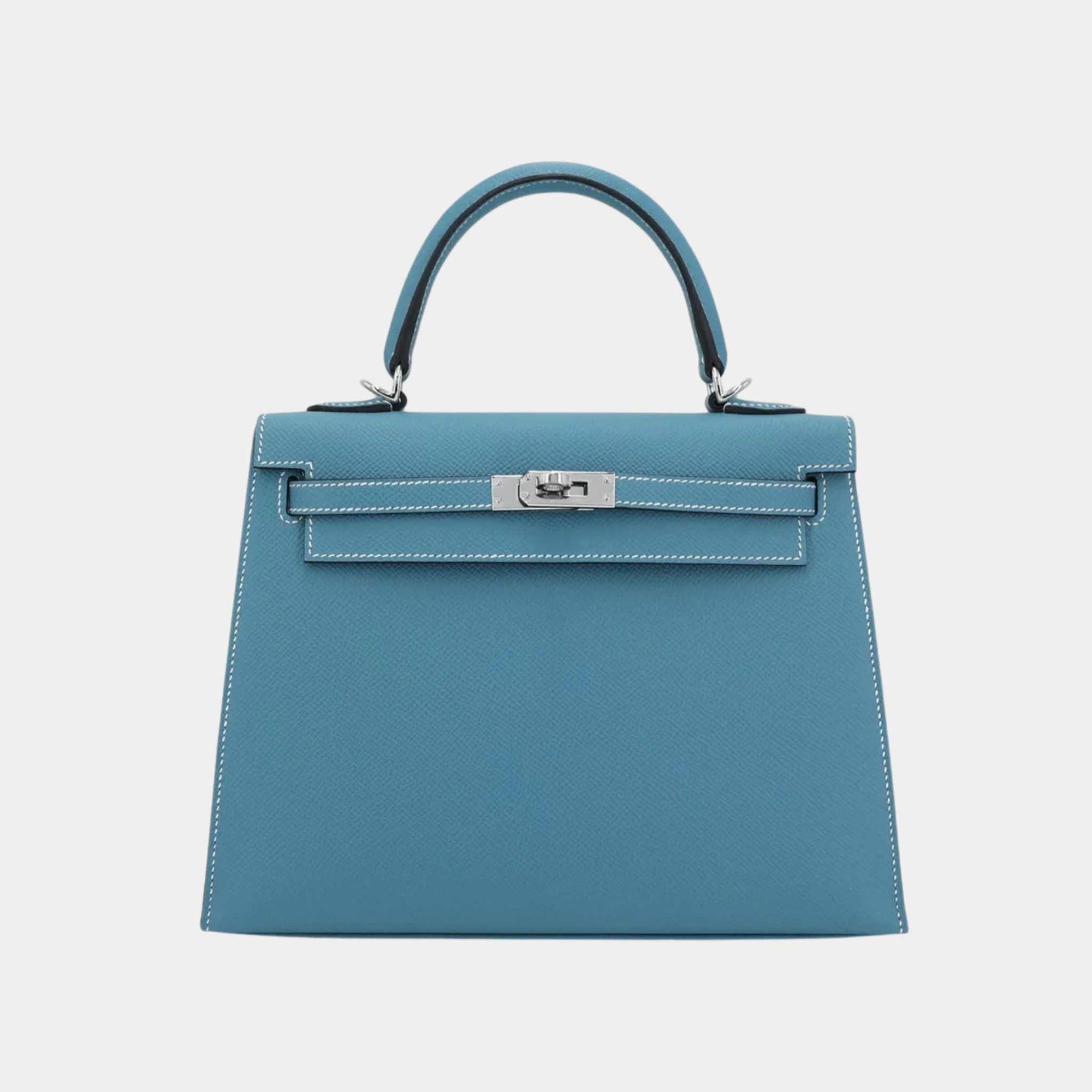 Оригінальна Kelly 25 Epsom Bleu Jeans Phw Hermes – боковий вид