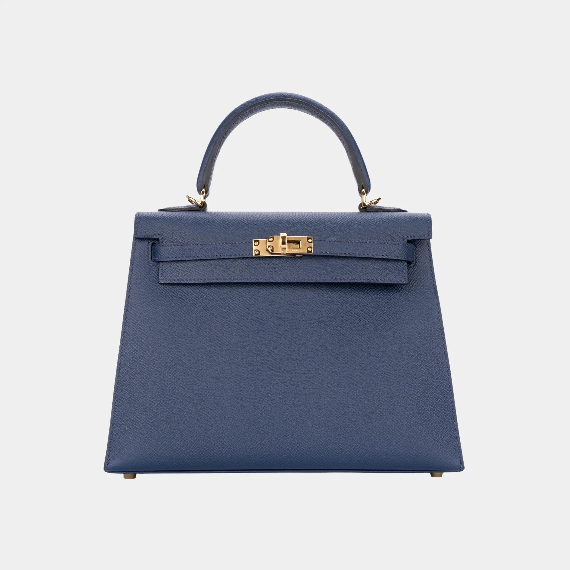 Kelly 25 Epsom Bleu Navy Ghw Hermes – Гарантія оригінальності – боковий вид