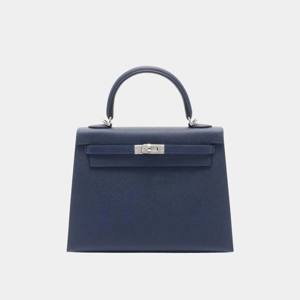 Оригінальна Kelly 25 Epsom Bleu Nuit Phw Hermes – боковий вид