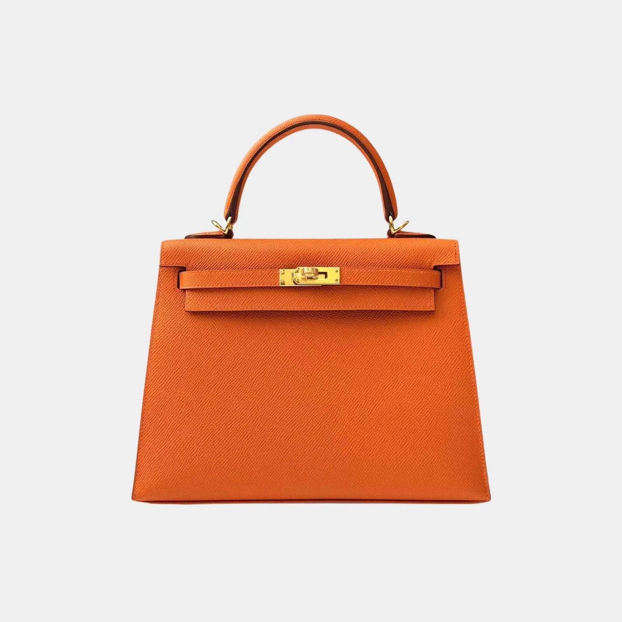 Kelly 25 Epsom Orange H Ghw Hermes – Гарантія оригінальності – боковий вид