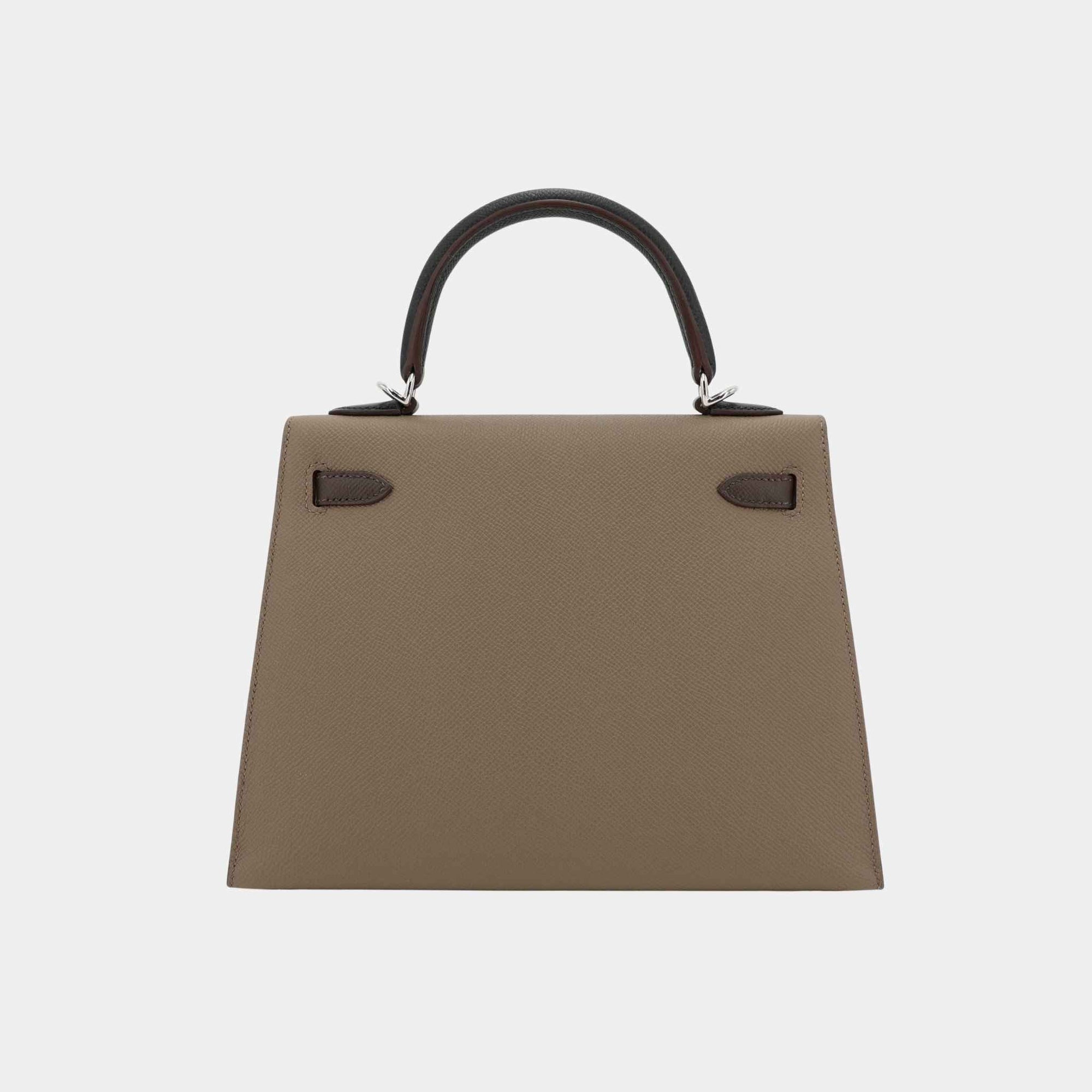 Kelly 25 Epsom Sellier Etoupe Hermes – Гарантія оригінальності – вид ззаду