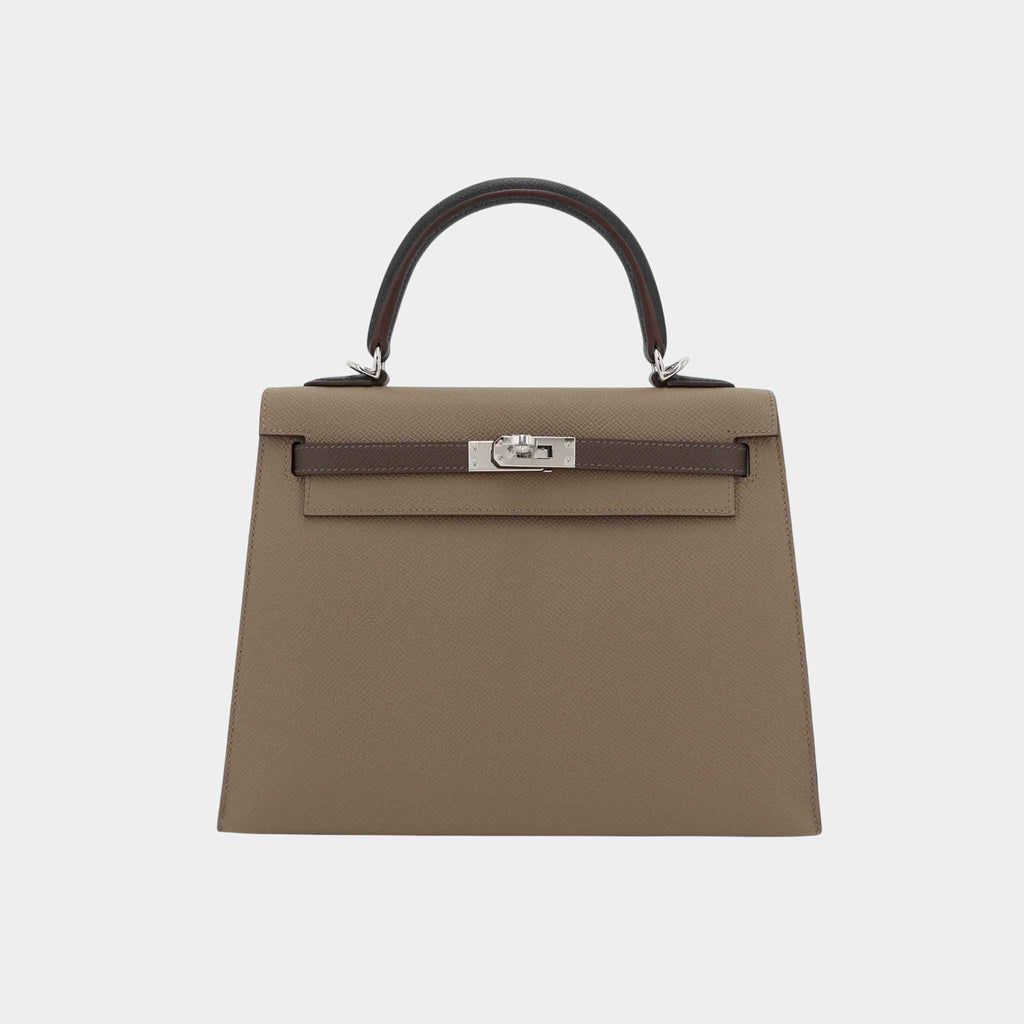 Kelly 25 Epsom Sellier Etoupe Hermes – Гарантія оригінальності – боковий вид
