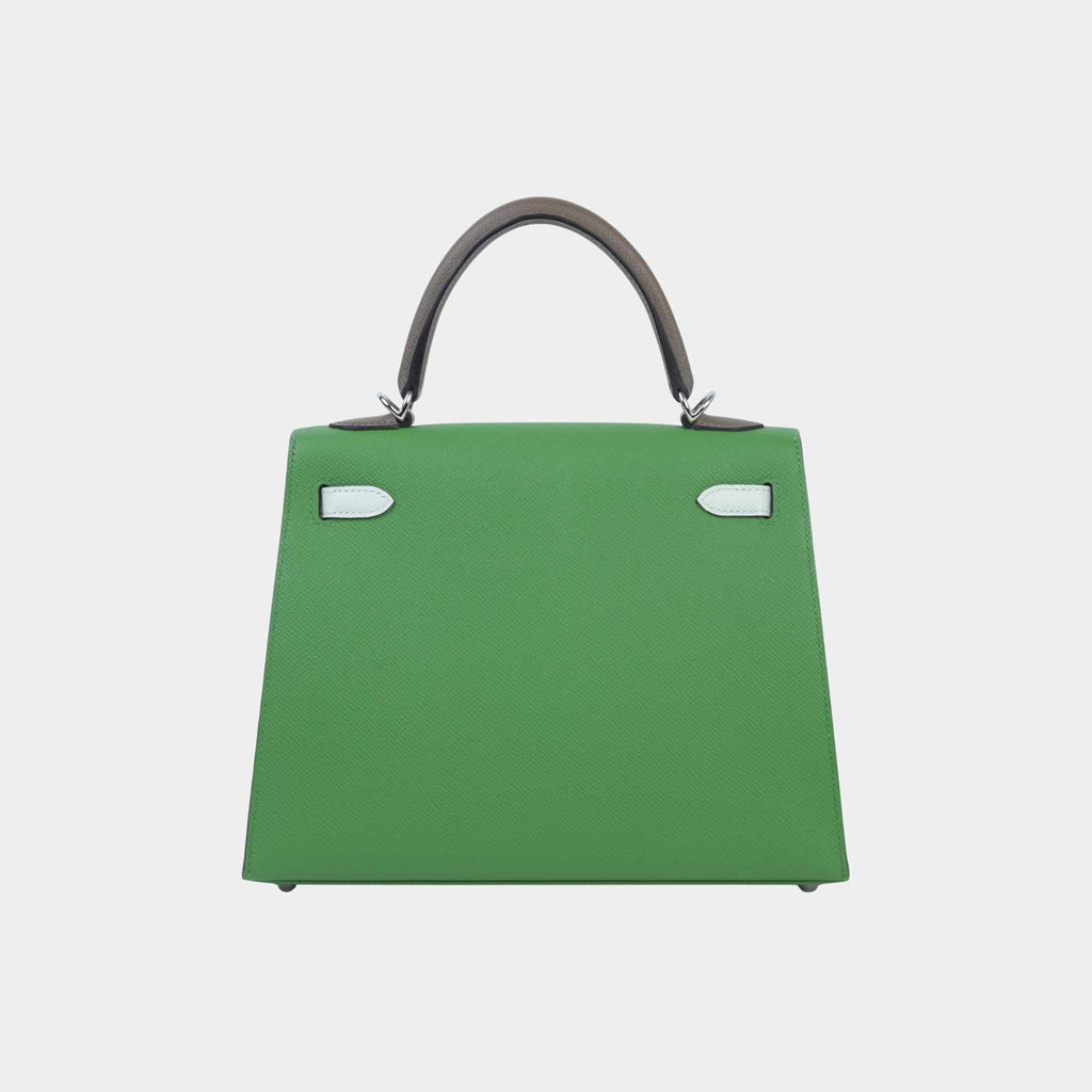 Kelly 25 Epsom Sellier Etoupe Hermes – Гарантія оригінальності – вид ззаду