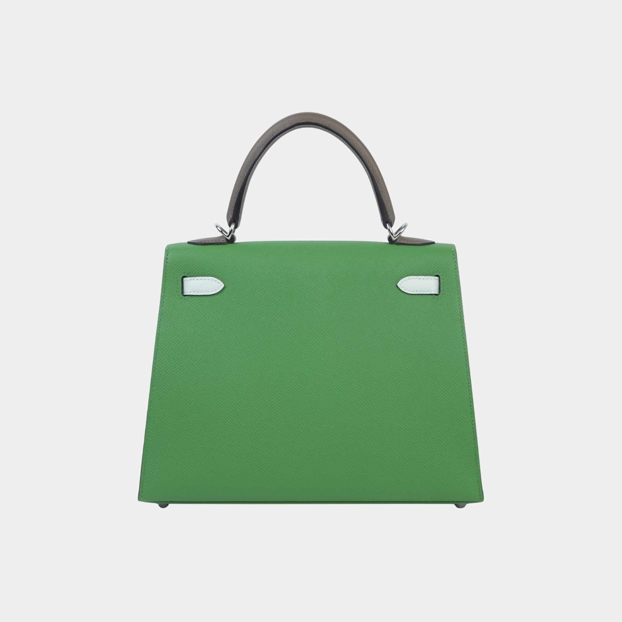 Kelly 25 Epsom Sellier Etoupe Hermes – Гарантія оригінальності – вид ззаду