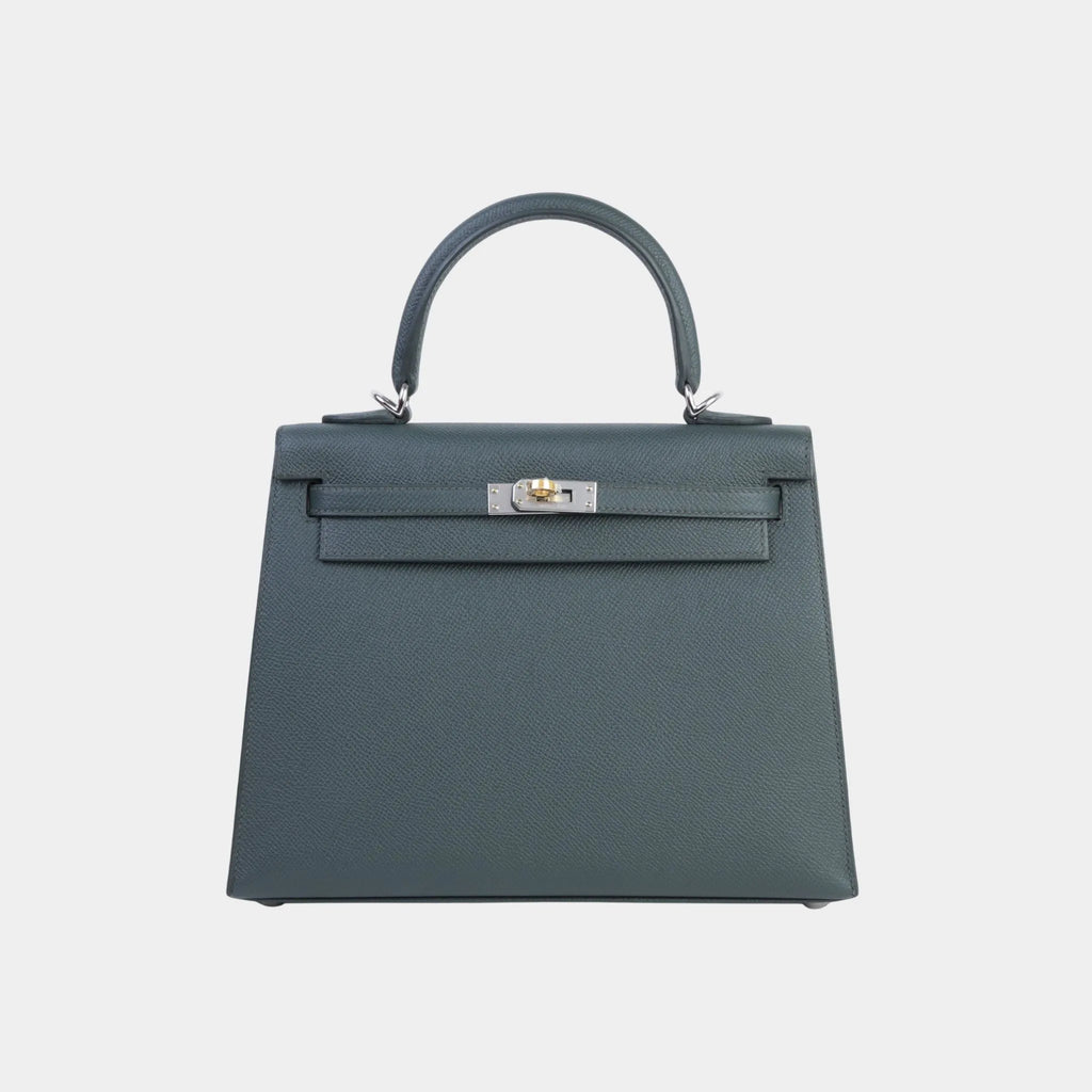 Оригінальна Kelly 25 Epsom Vert Mangrove Elhw Hermes – боковий вид
