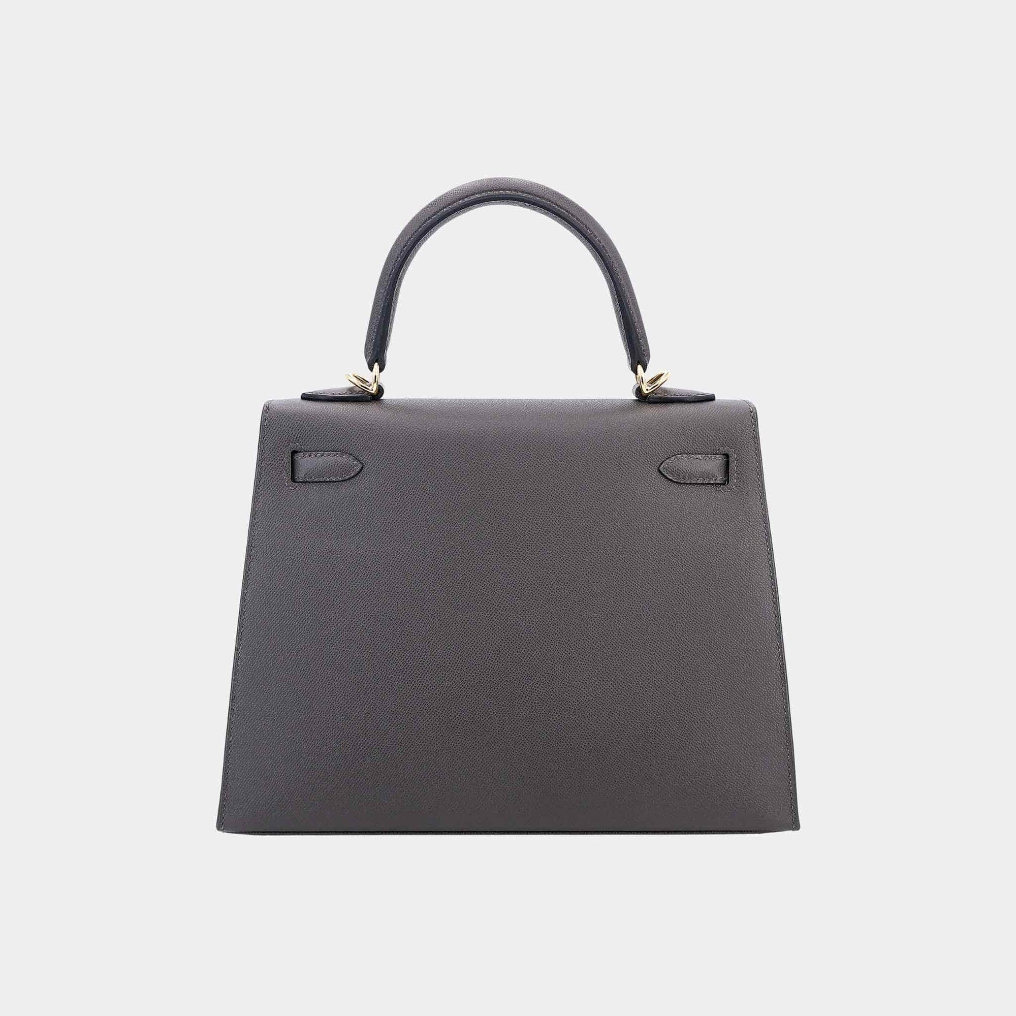Kelly 25 Madame Sellier Ardoise Ghw Hermes – Гарантія оригінальності – вид ззаду