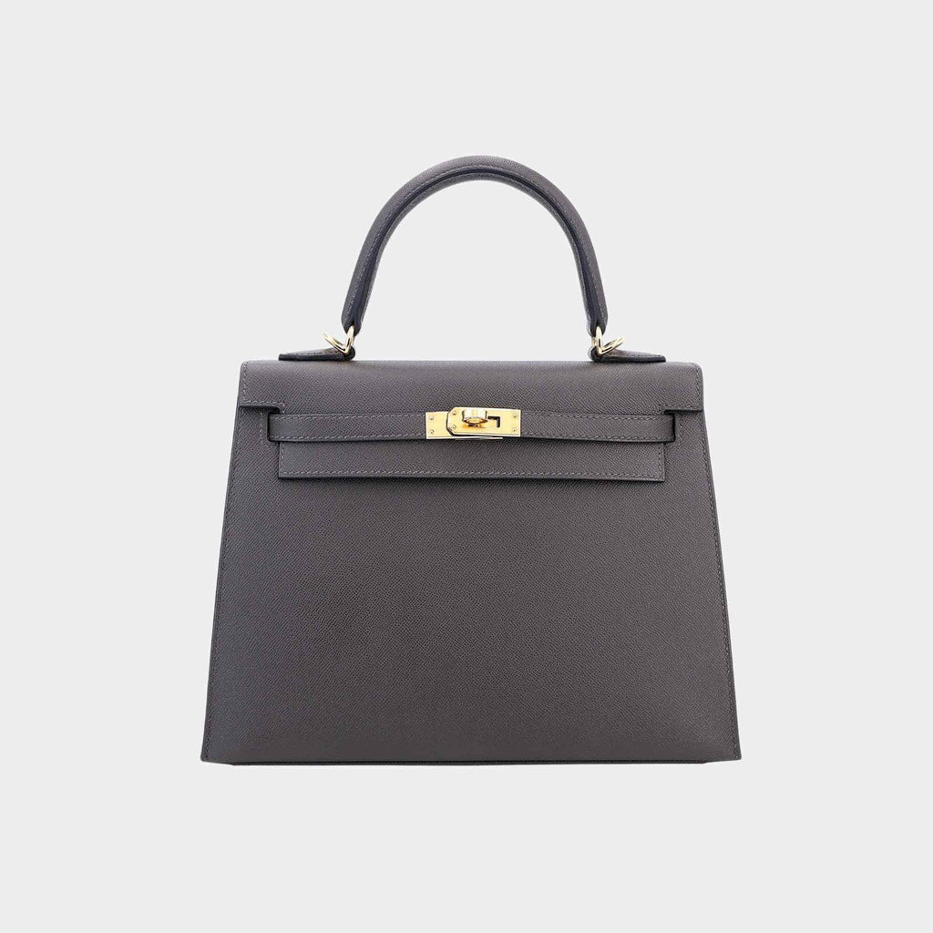 Kelly 25 Madame Sellier Ardoise Ghw Hermes – Гарантія оригінальності – боковий вид