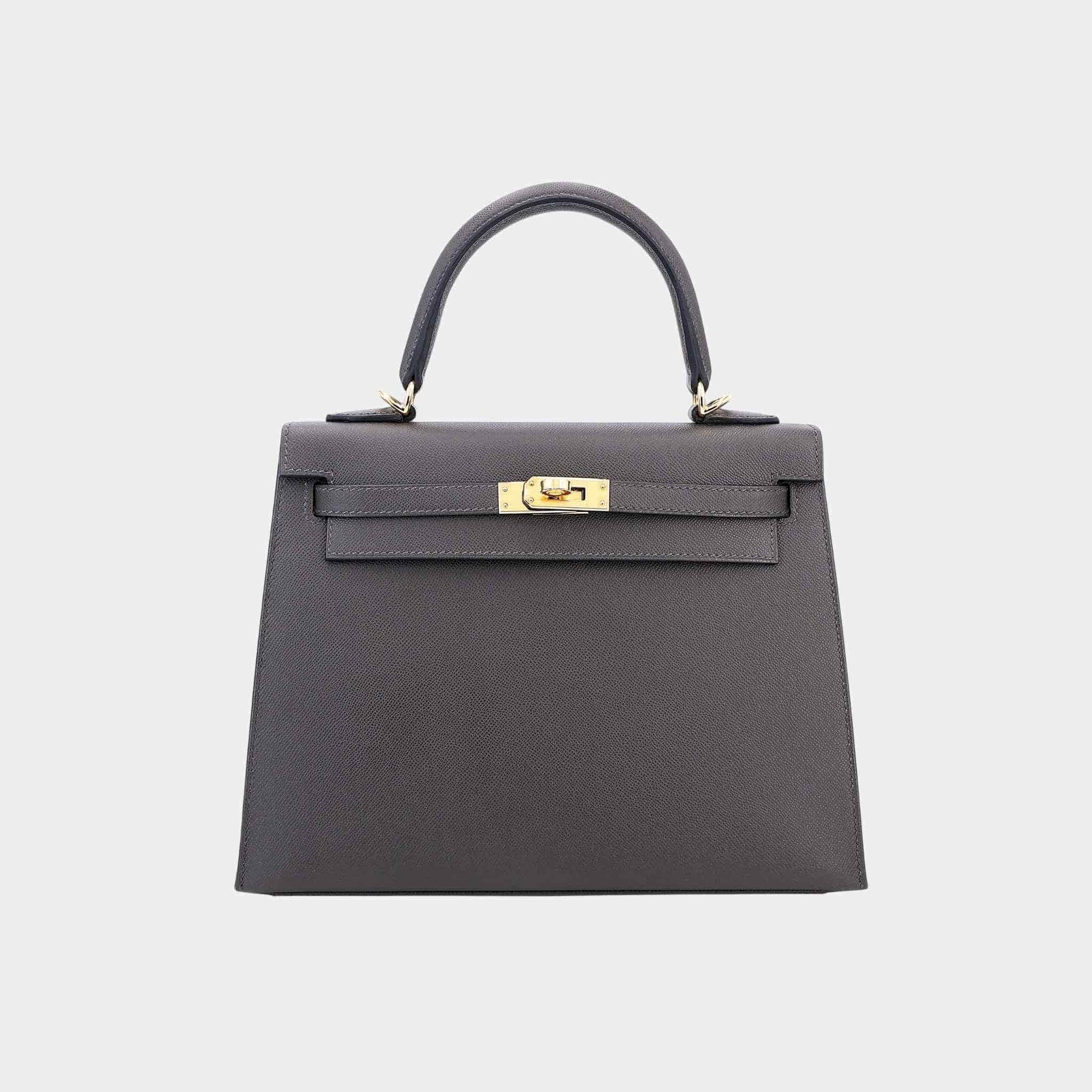 Kelly 25 Madame Sellier Ardoise Ghw Hermes – Гарантія оригінальності – боковий вид