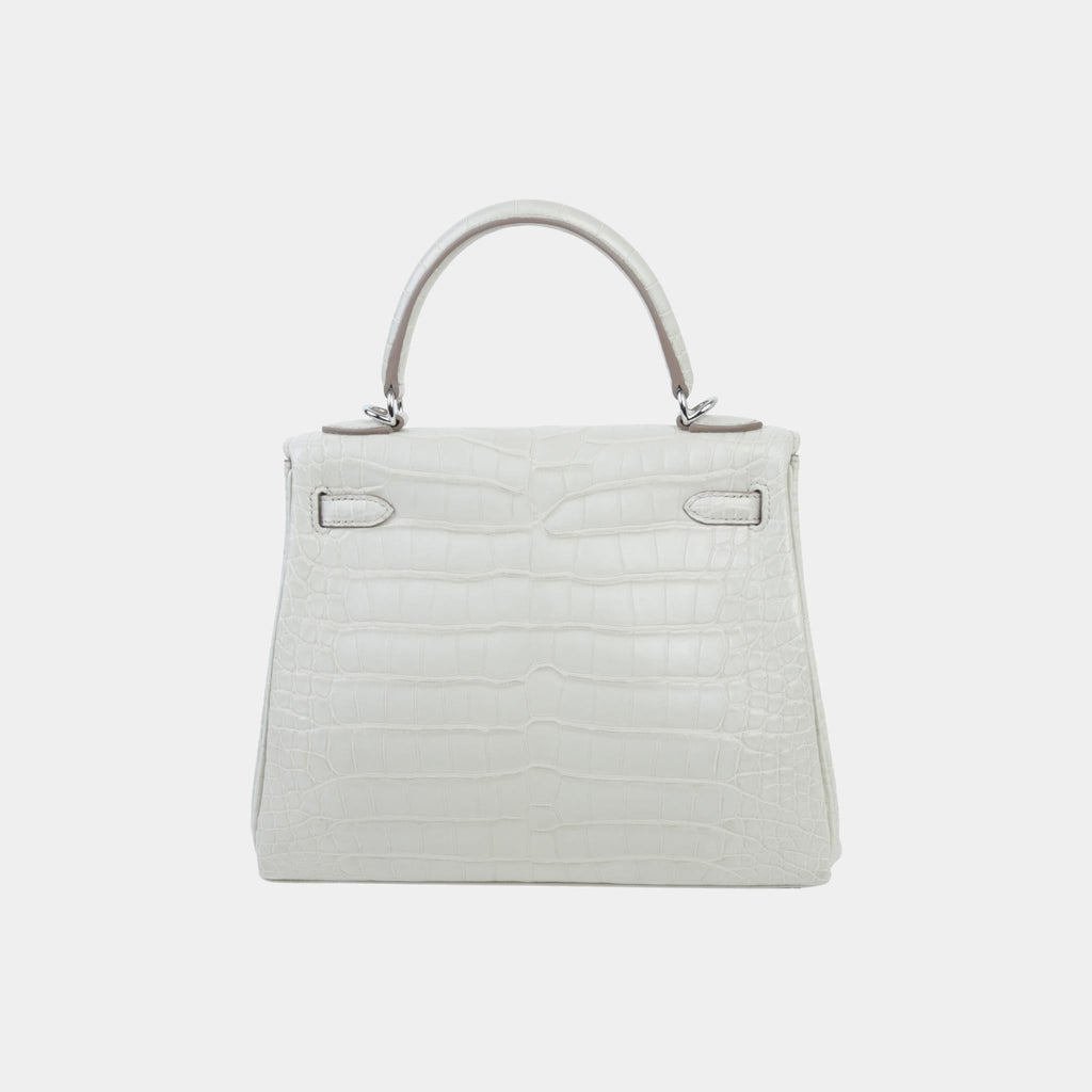 Kelly 25 Matte Alligator Beton Phw Hermes – Гарантія оригінальності – вид ззаду