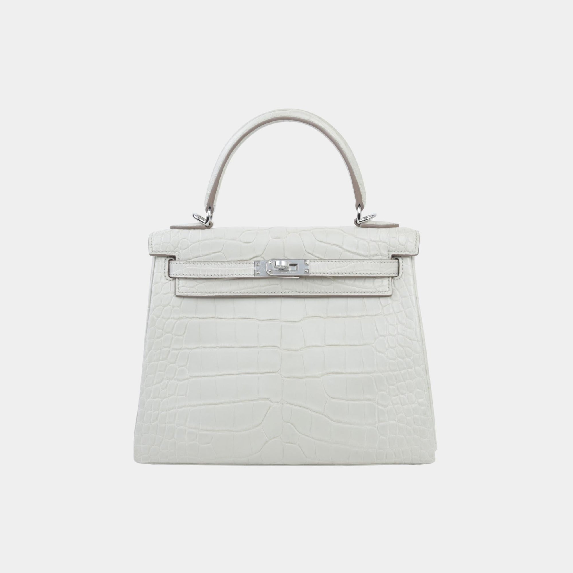 Kelly 25 Matte Alligator Beton Phw Hermes – Гарантія оригінальності – боковий вид