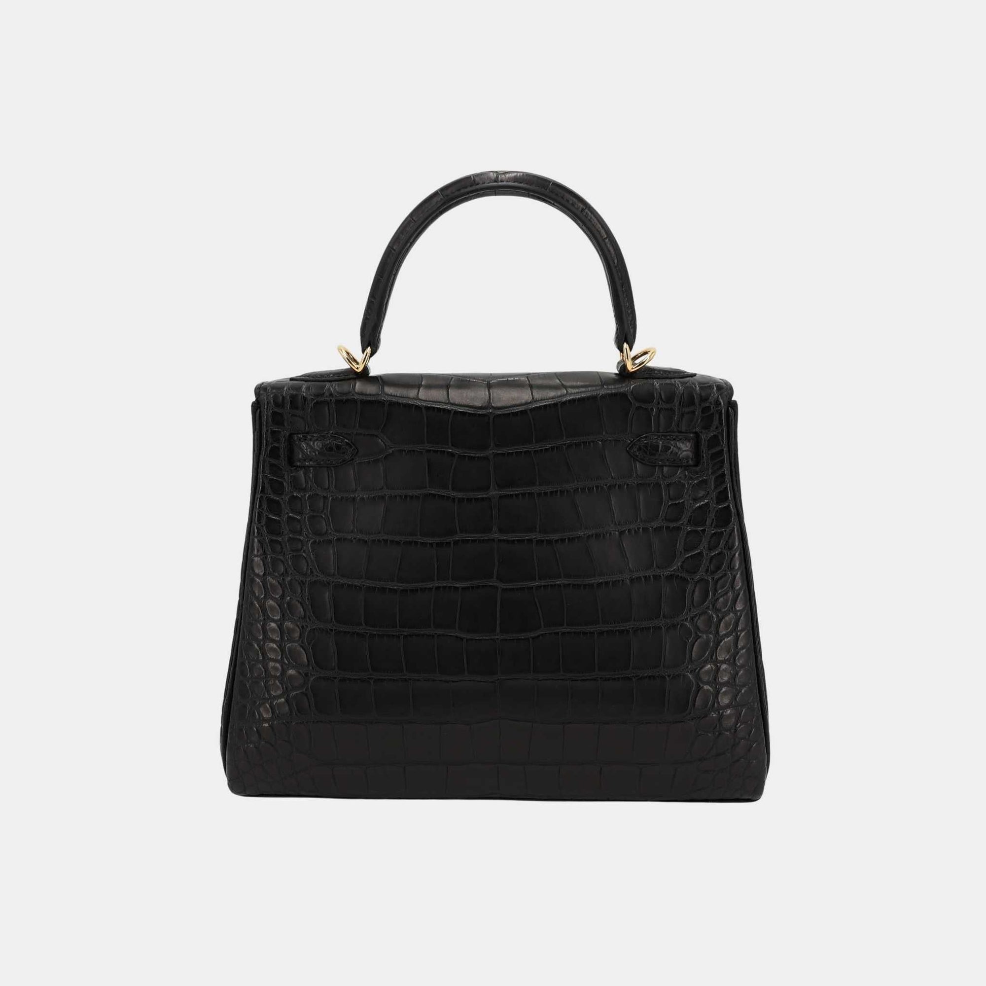 Kelly 25 Matte Alligator Black Ghw Hermes – Гарантія оригінальності – вид ззаду