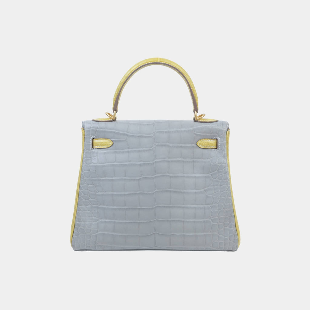 Kelly 25 Matte Alligator Gris Perle Hermes – Гарантія оригінальності – вид ззаду