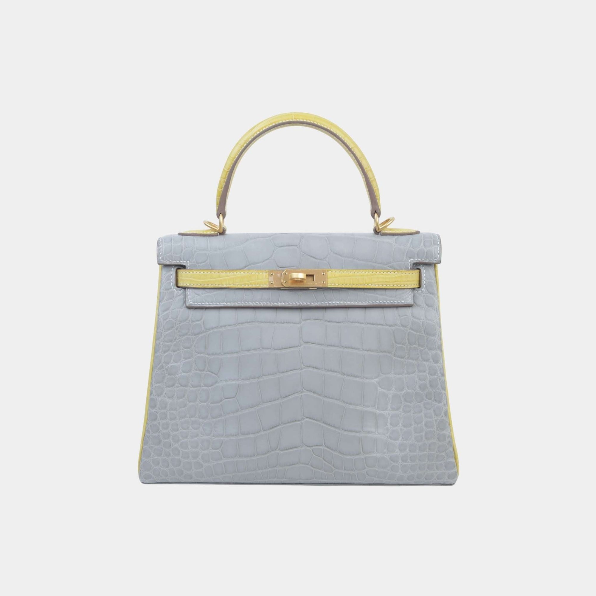 Kelly 25 Matte Alligator Gris Perle Hermes – Гарантія оригінальності – боковий вид