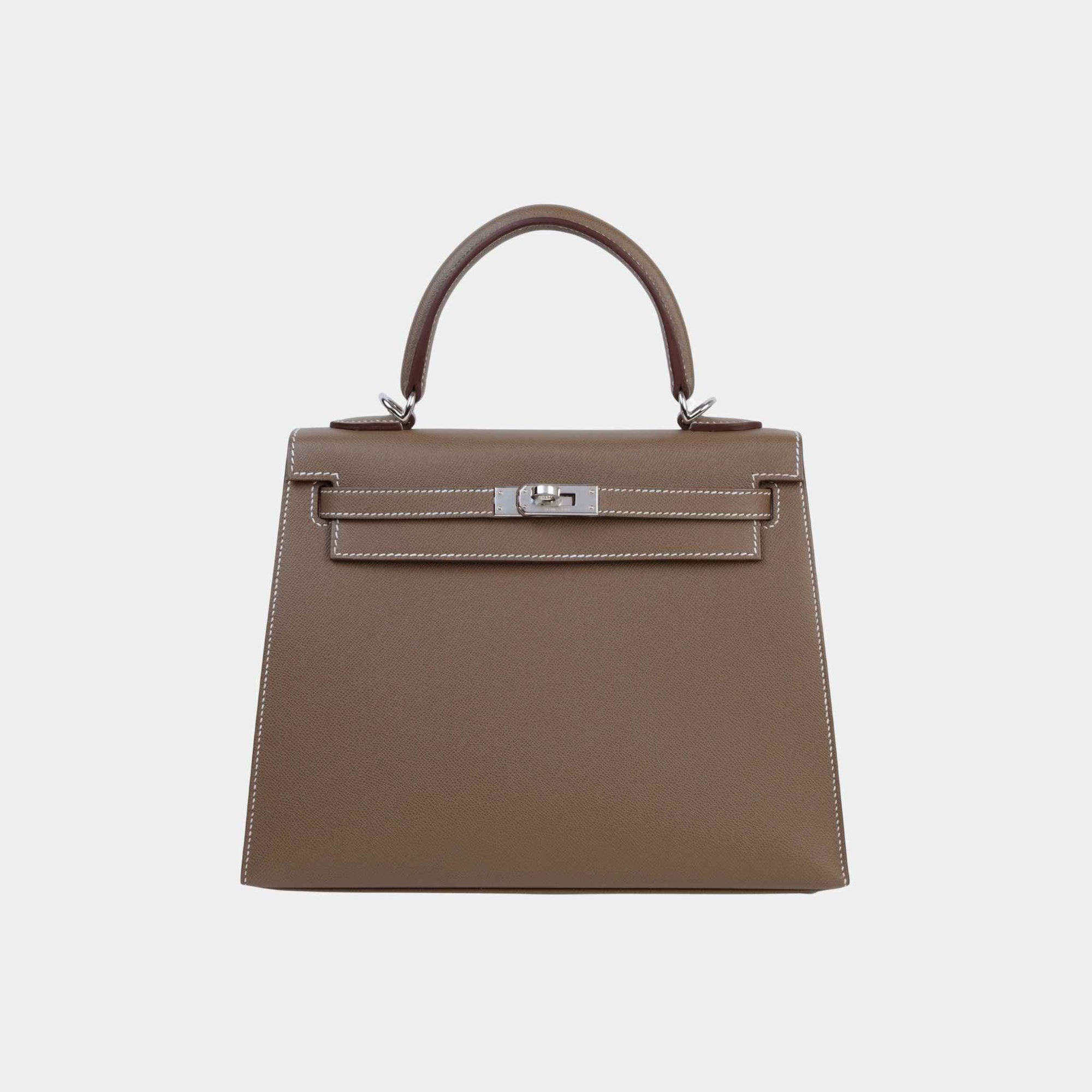 Kelly 25 Sellier Madame Etoupe Hermes – Гарантія оригінальності – боковий вид