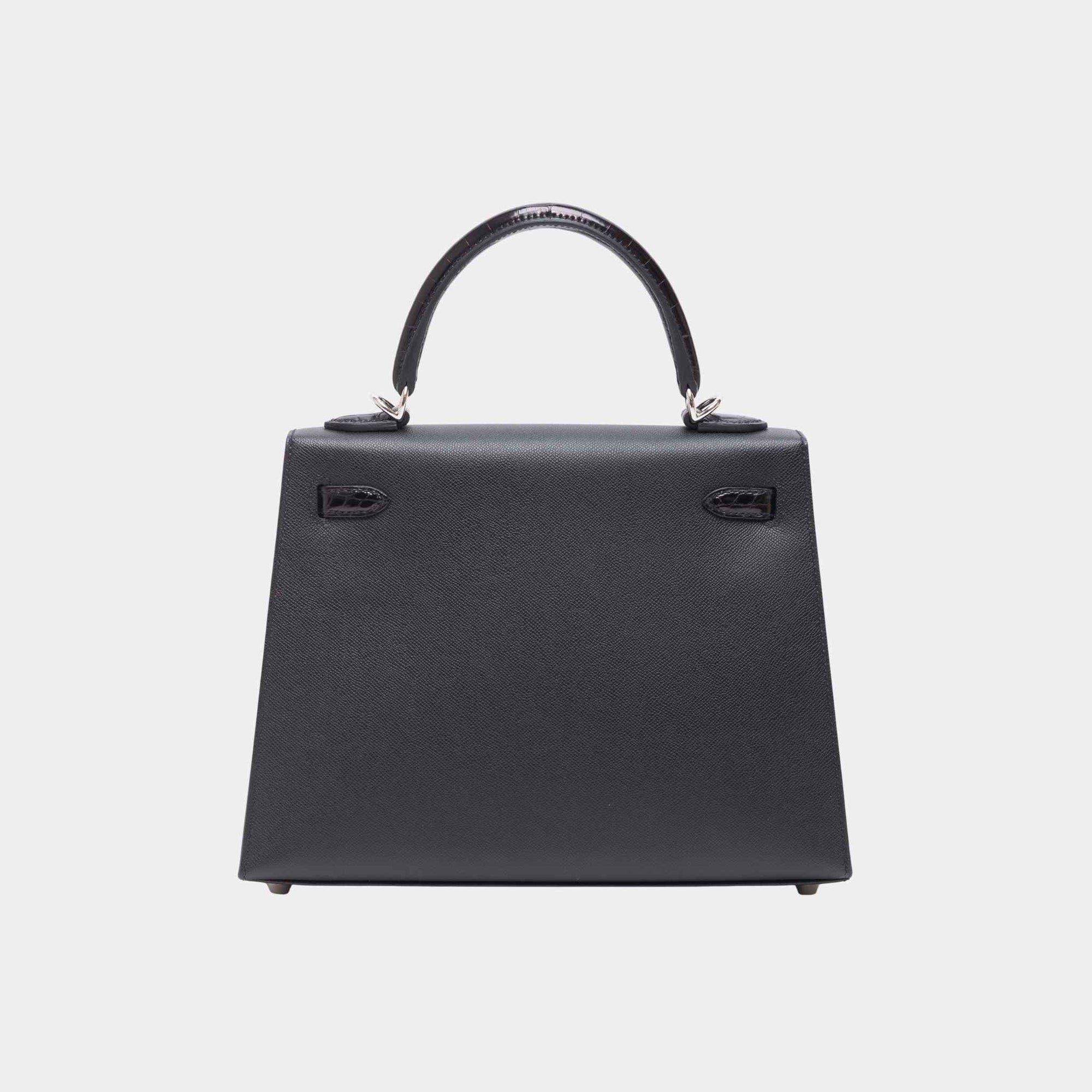 Kelly 25 Sellier Madame Shiny Niloticus Crocodile Black Phw Hermes – Гарантія оригінальності – вид ззаду