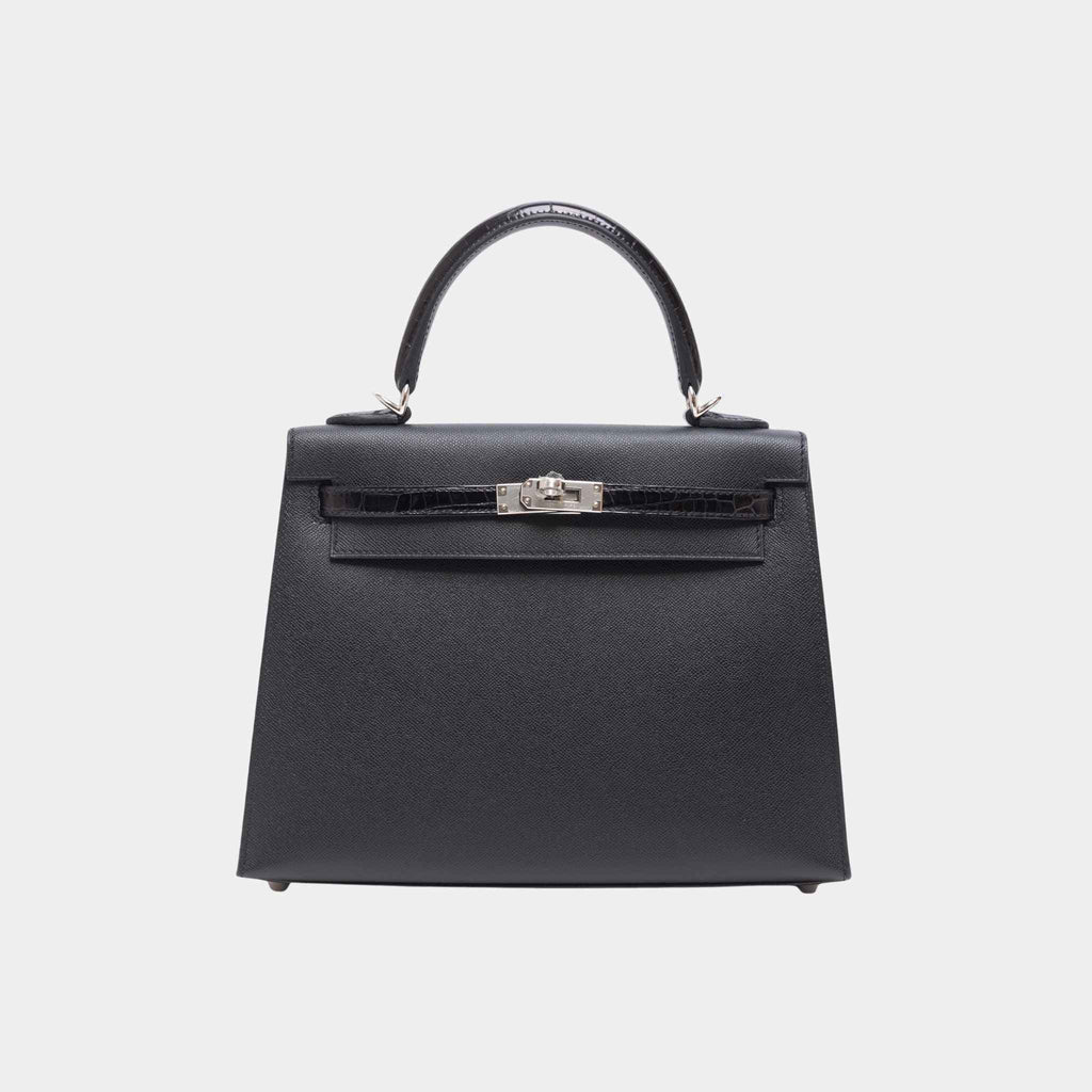 Kelly 25 Sellier Madame Shiny Niloticus Crocodile Black Phw Hermes – Гарантія оригінальності – боковий вид