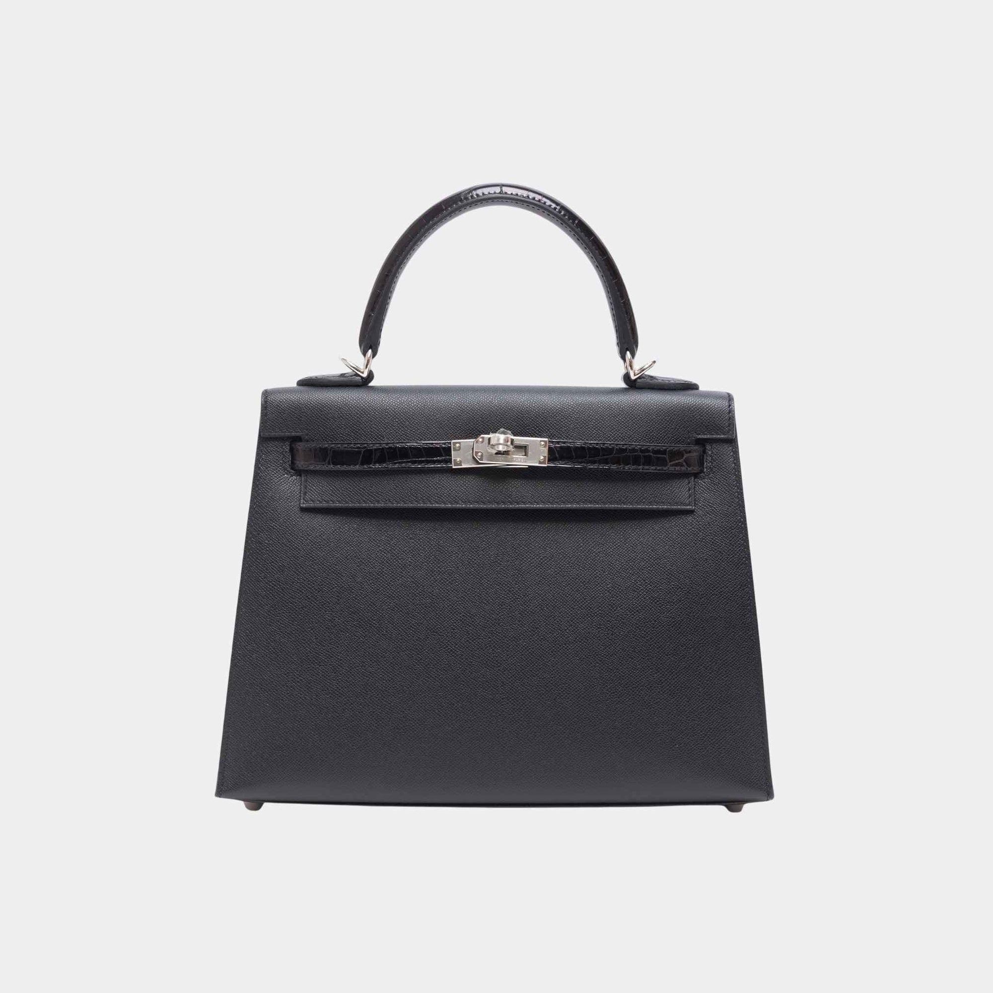 Kelly 25 Sellier Madame Shiny Niloticus Crocodile Black Phw Hermes – Гарантія оригінальності – боковий вид