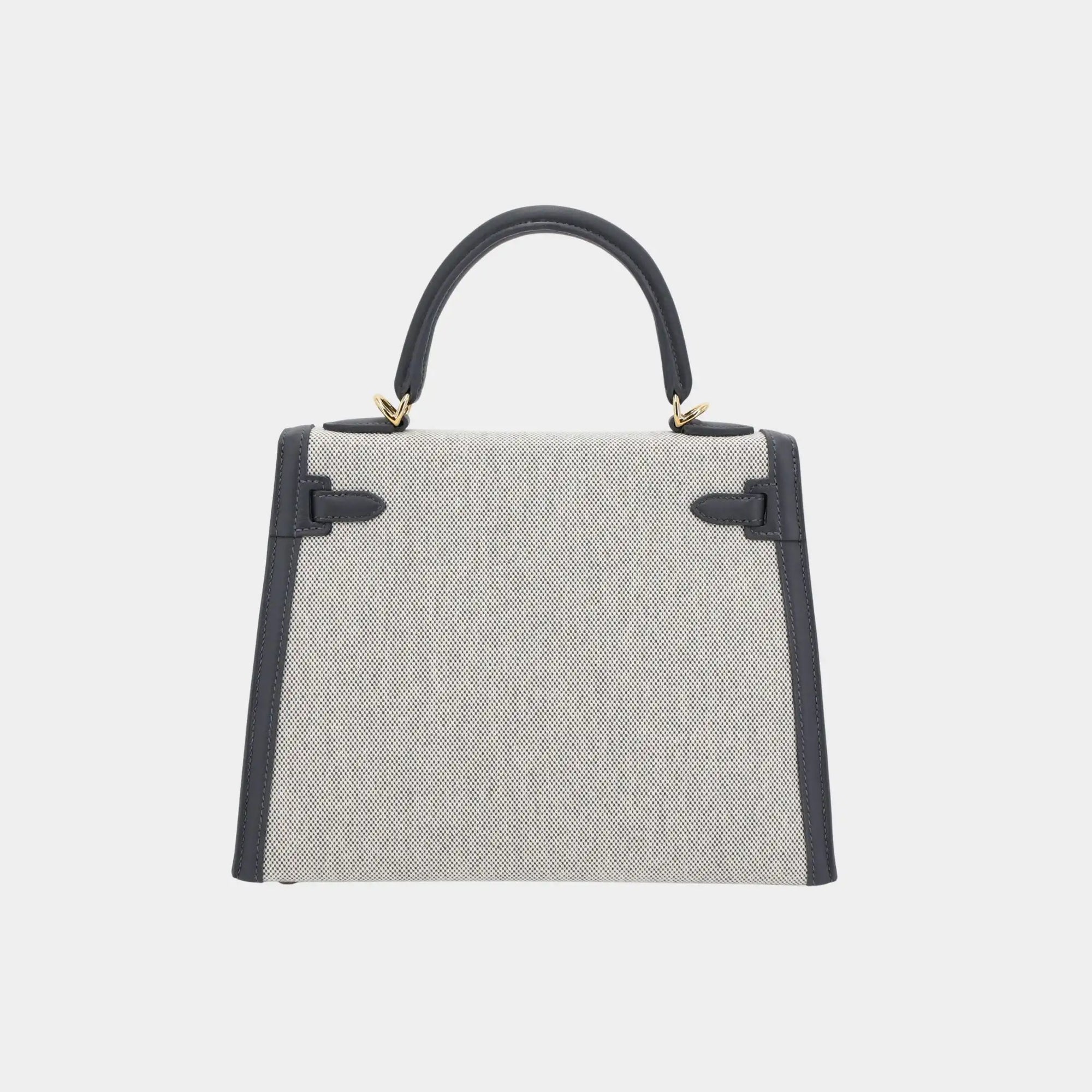 Kelly 25 Sellier Swift Toile Quadrille-Canvas Ardoise Hermes – Гарантія оригінальності – вид ззаду
