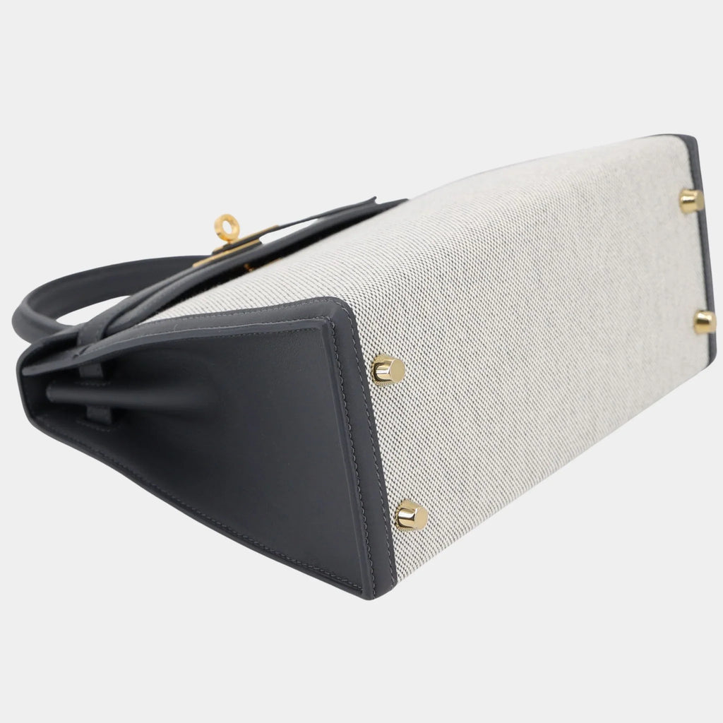 Kelly 25 Sellier Swift Toile Quadrille-Canvas Ardoise Hermes – Гарантія оригінальності – детальний вид