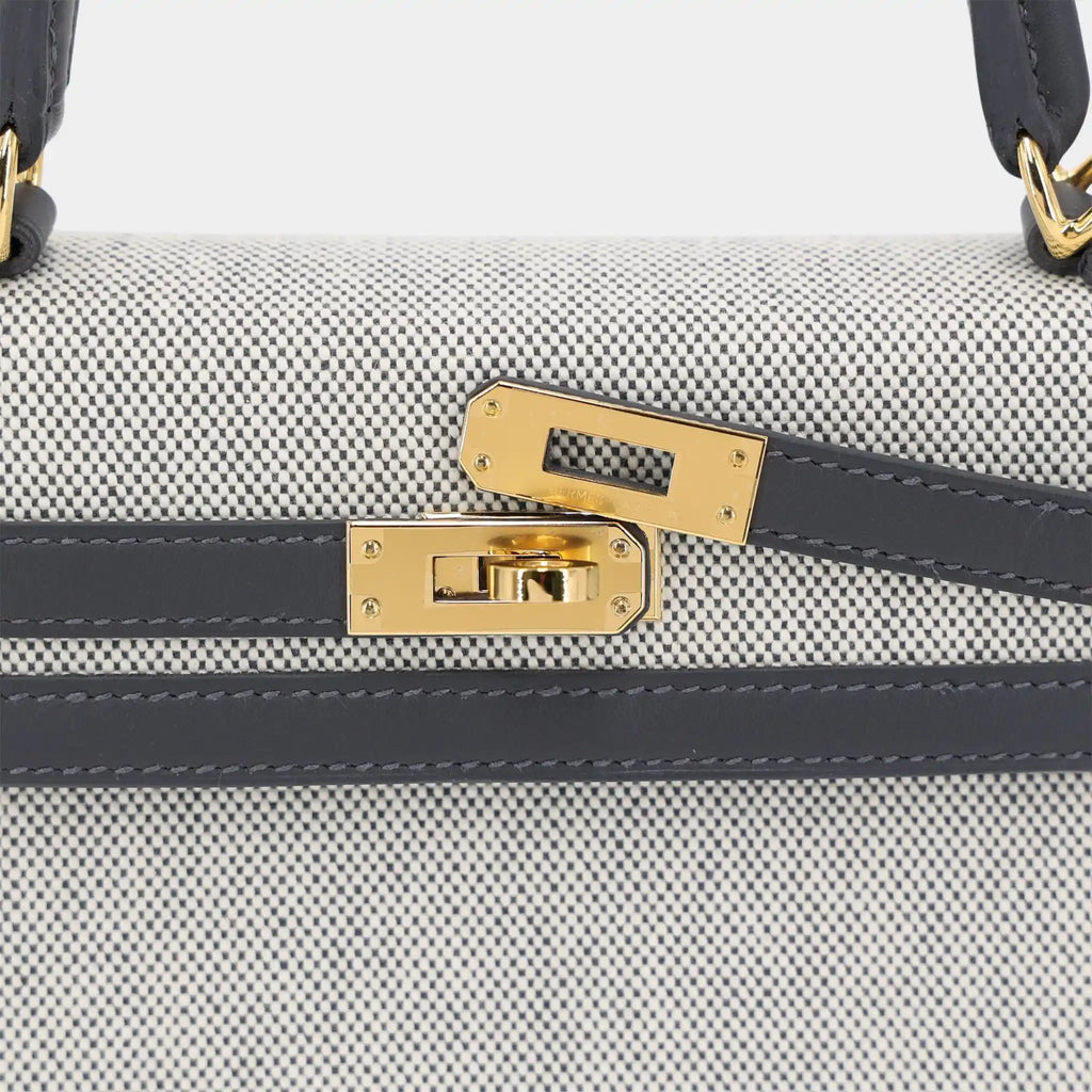 Kelly 25 Sellier Swift Toile Quadrille-Canvas Ardoise Hermes – Гарантія оригінальності – збільшений вид
