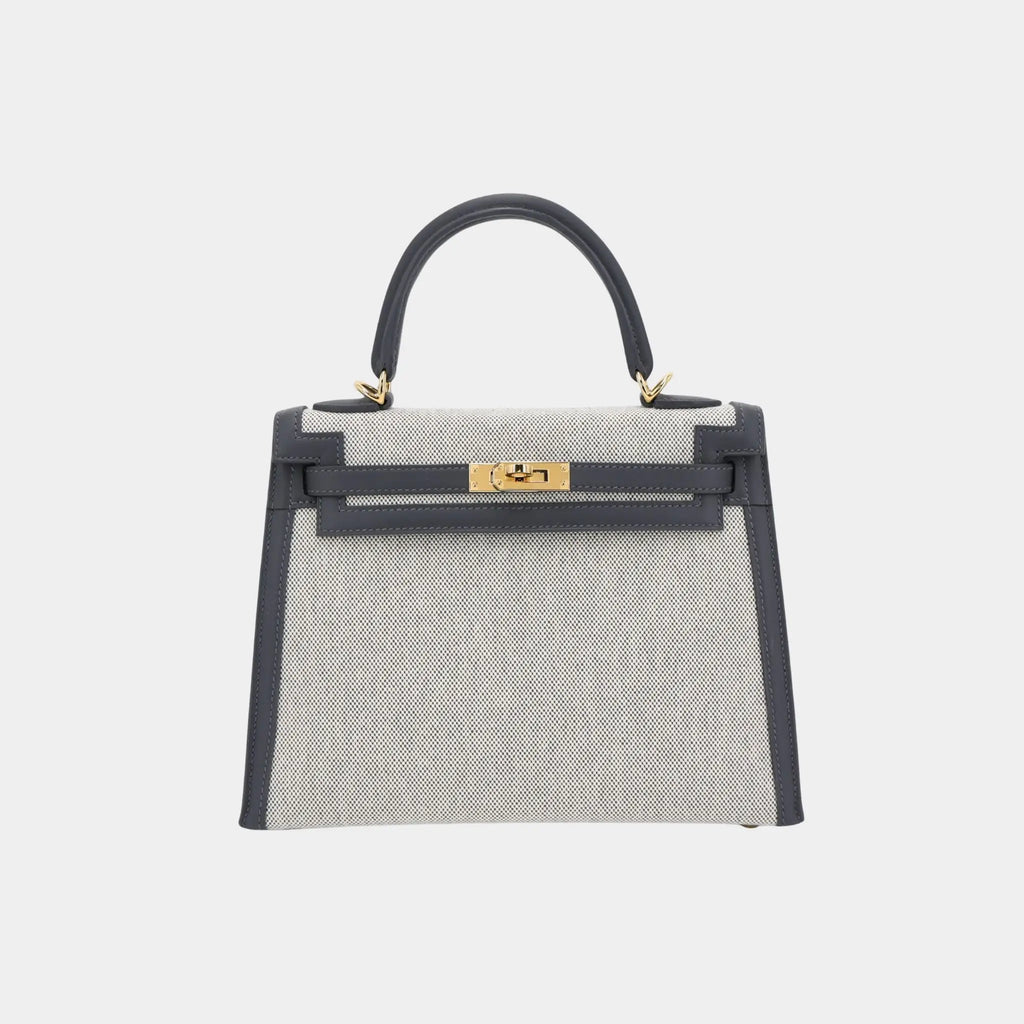 Kelly 25 Sellier Swift Toile Quadrille-Canvas Ardoise Hermes – Гарантія оригінальності – боковий вид
