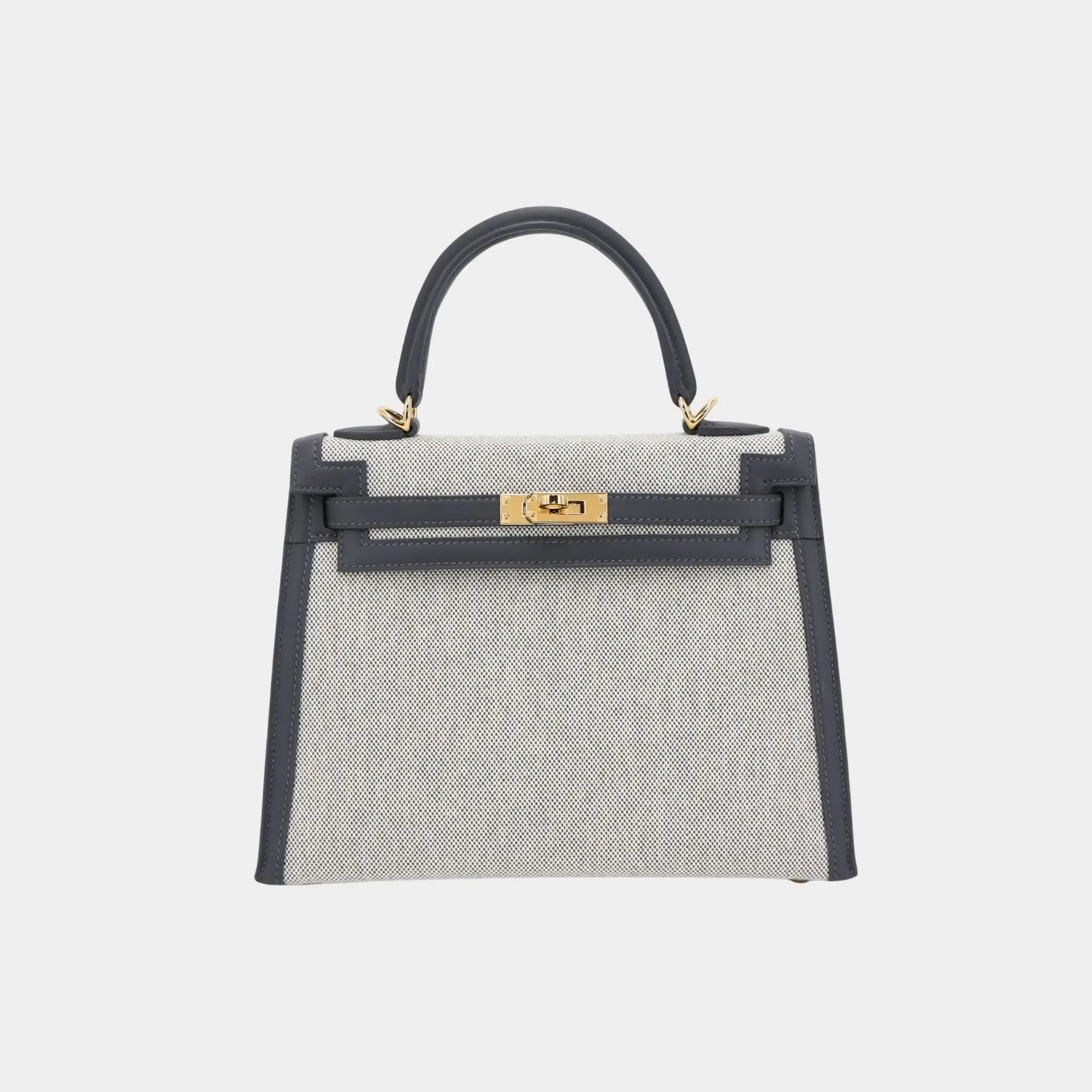 Kelly 25 Sellier Swift Toile Quadrille-Canvas Ardoise Hermes – Гарантія оригінальності – боковий вид