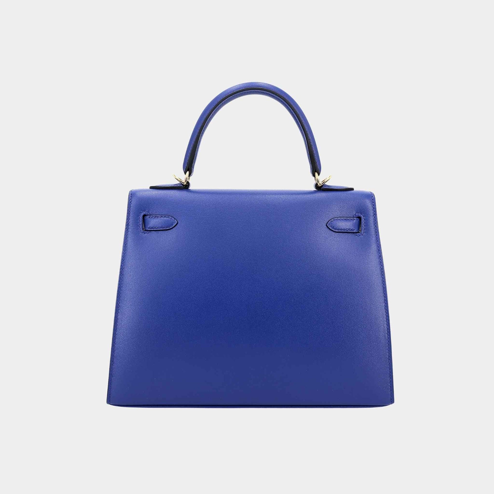 Kelly 25 Sellier Tadelakt Bleu Electrique Ghw Hermes – Гарантія оригінальності – вид ззаду
