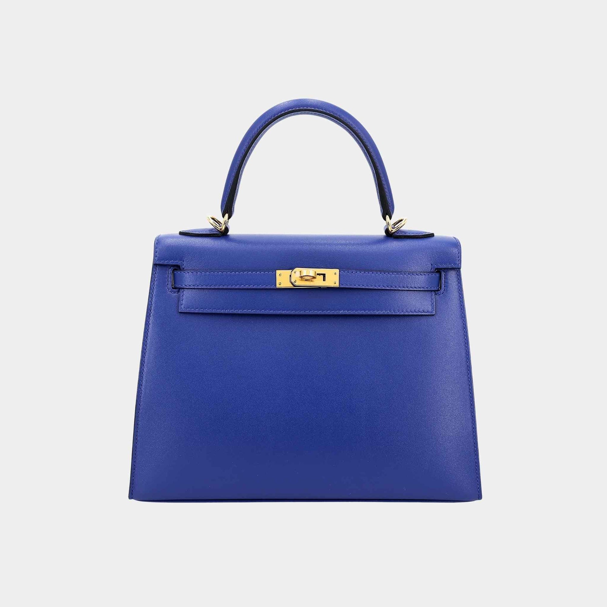 Kelly 25 Sellier Tadelakt Bleu Electrique Ghw Hermes – Гарантія оригінальності – боковий вид