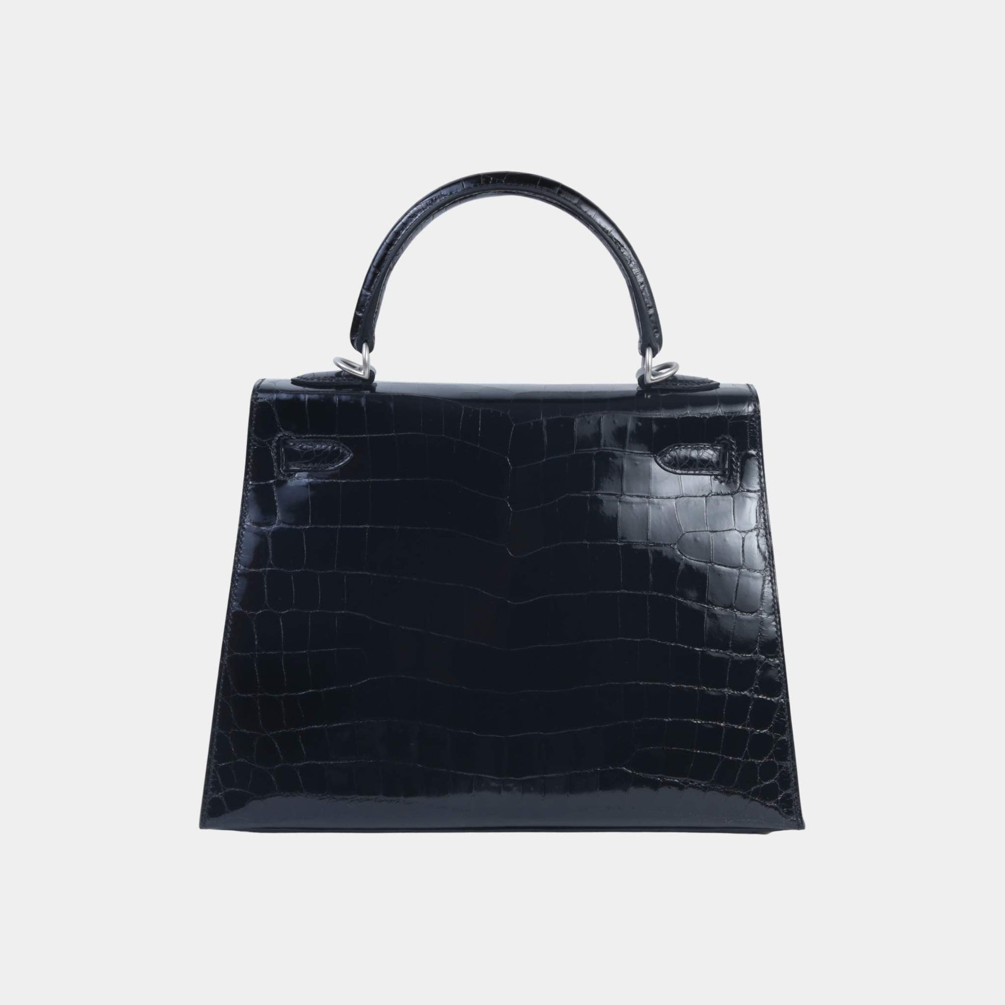 Kelly 25 Shiny Niloticus Crocodile Sellier Black Phw Hermes – Гарантія оригінальності – вид ззаду