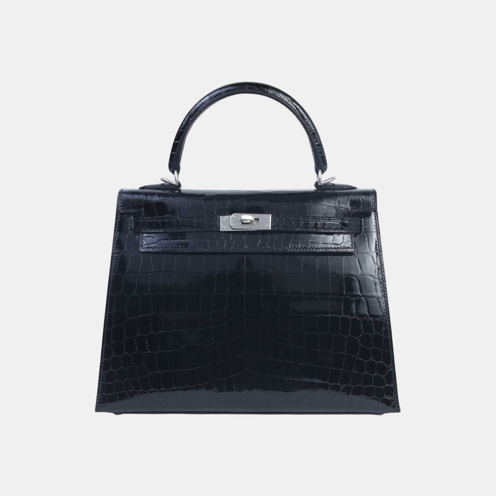 Kelly 25 Shiny Niloticus Crocodile Sellier Black Phw Hermes – Гарантія оригінальності – боковий вид